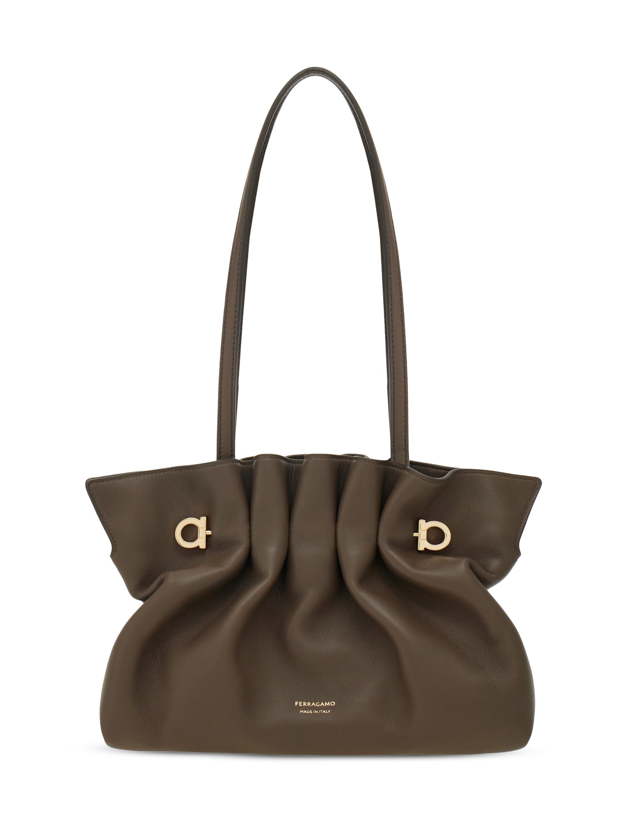 FERRAGAMO Women's Gancini Piercing Gath Leather Clutch - Concrete