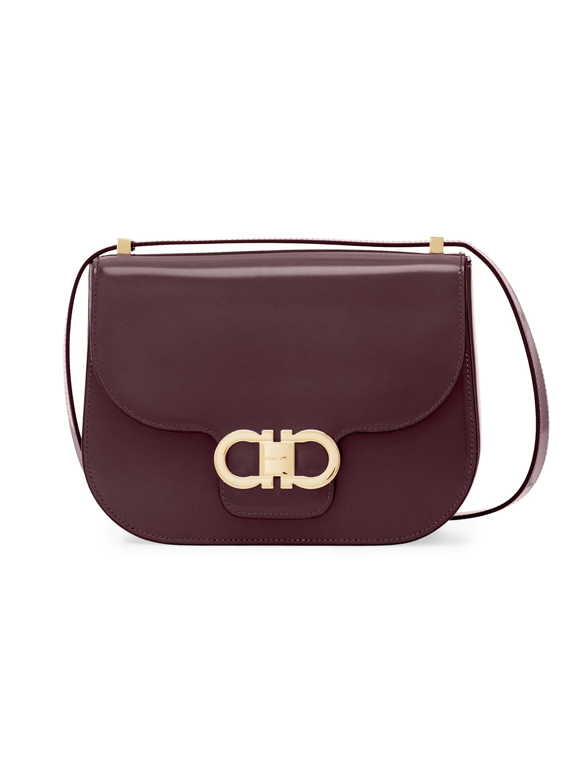 FERRAGAMO Women's Double Gancini Flap Leather Crossbody Bag - Plum