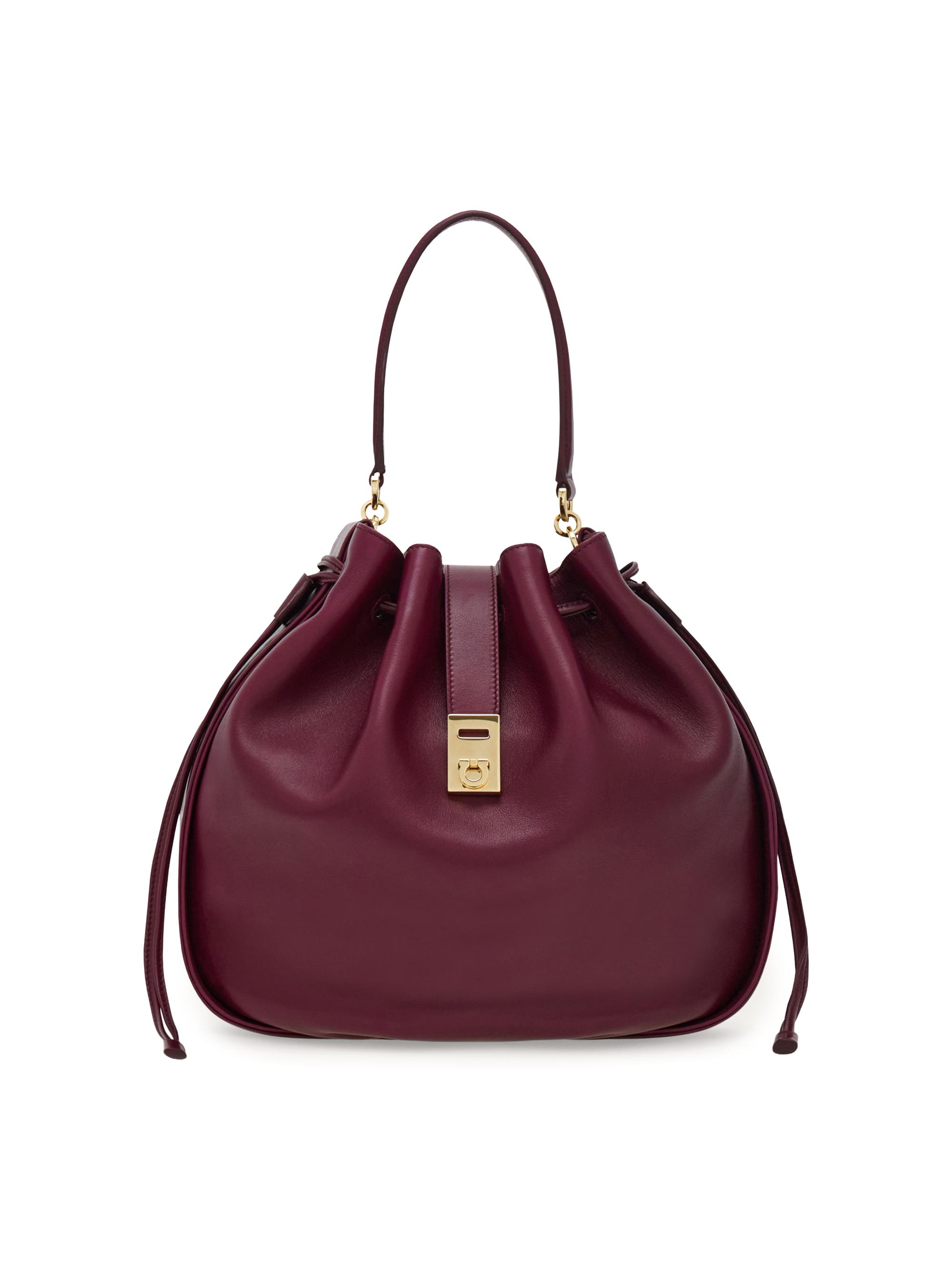 FERRAGAMO Women's Hug Drawstring Leather Bucket Bag - Plum