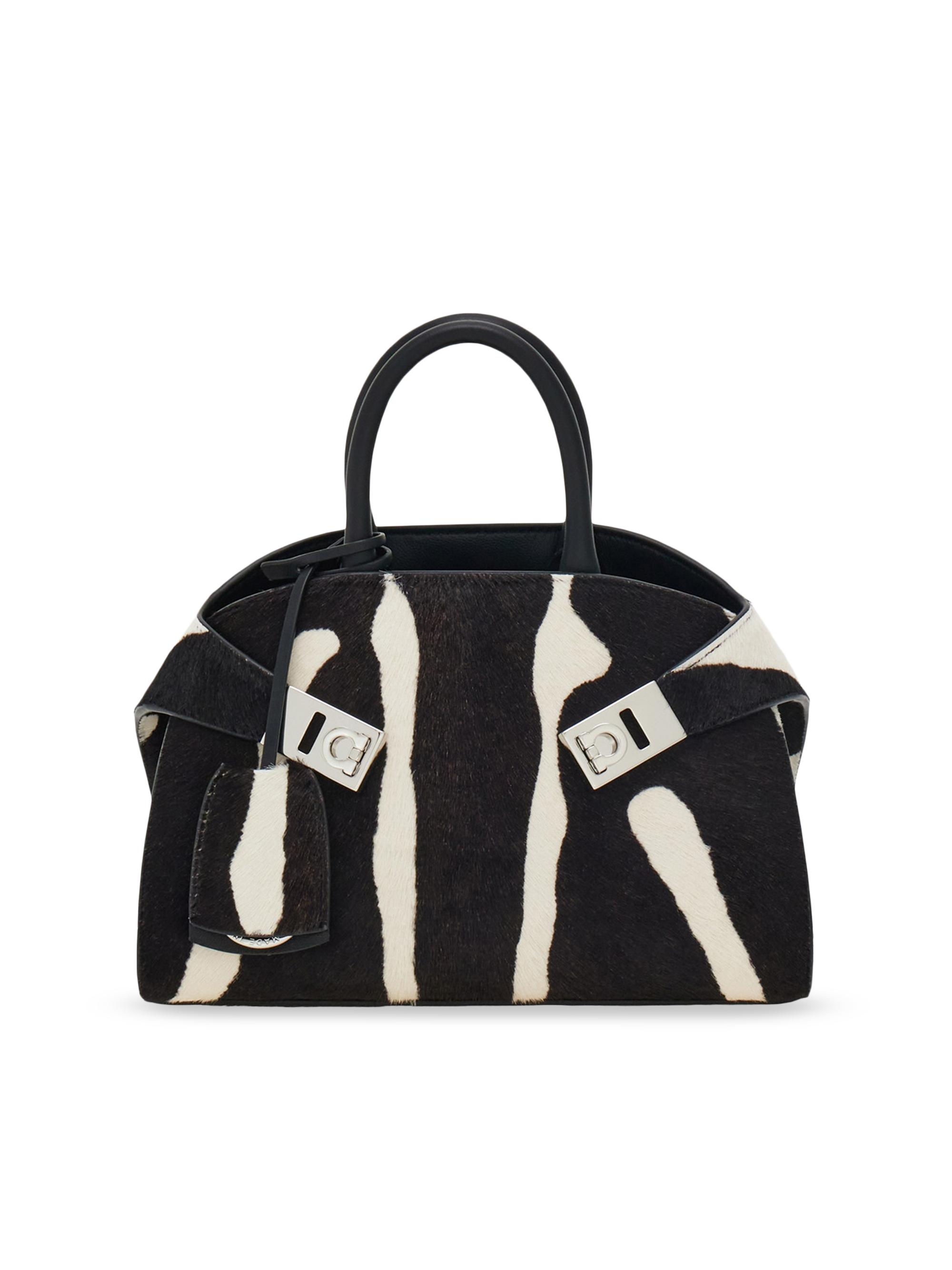 FERRAGAMO Women's Mini Hug Zebra-Print Calf Hair Top Handle Bag - Kasba Bianco Neo
