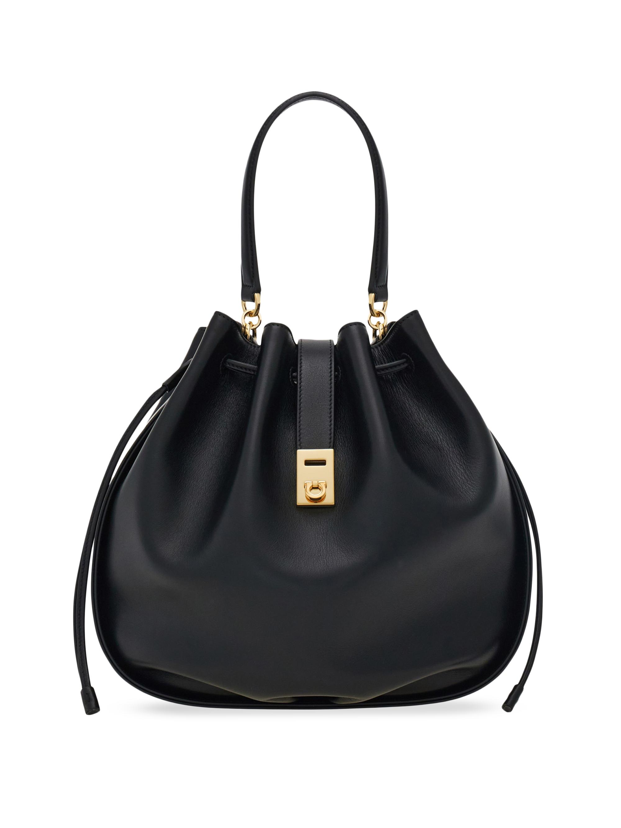 FERRAGAMO Women's Hug Leather Drawstring Bag - Nero