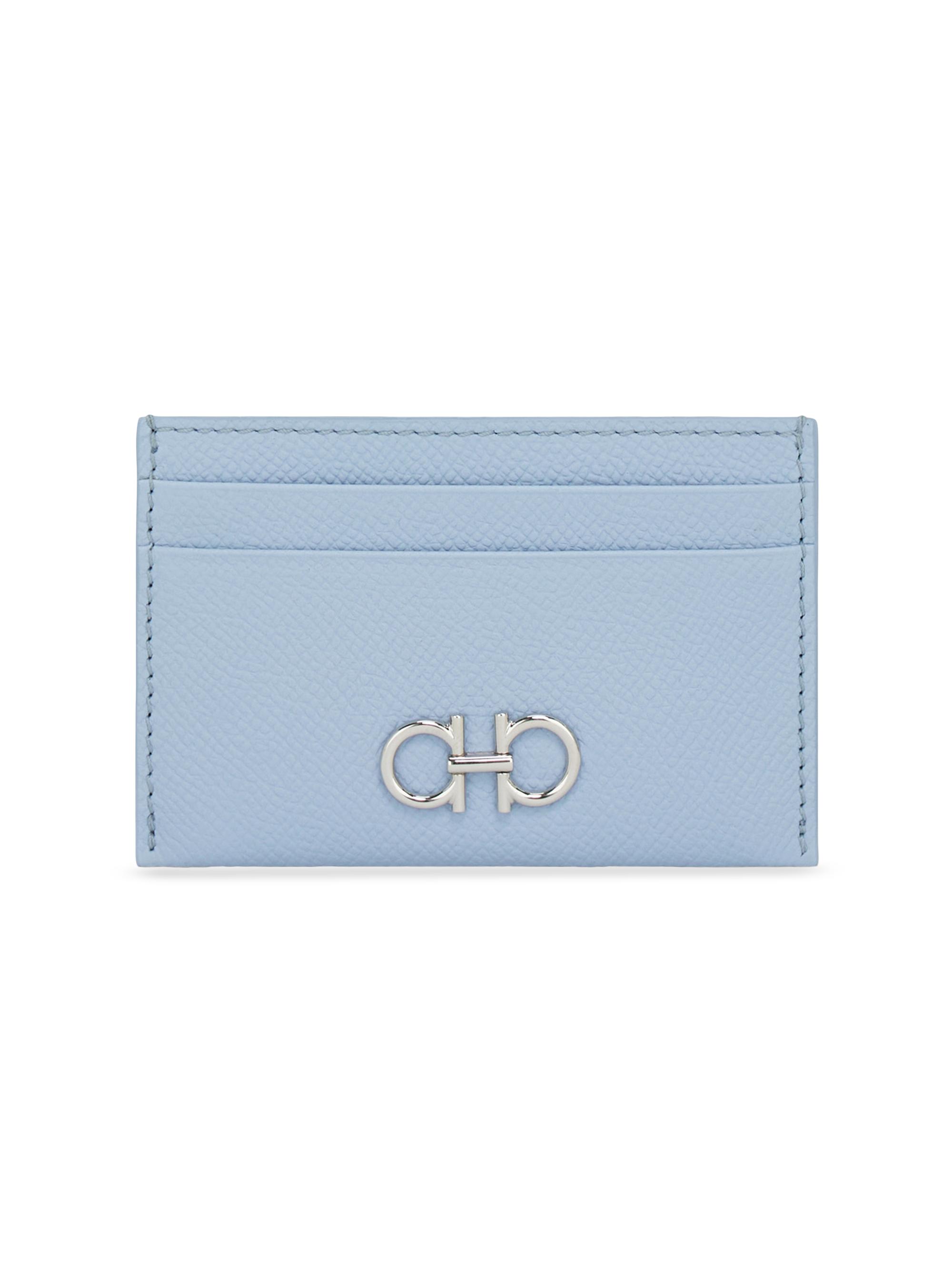 FERRAGAMO Women's Gancini Leather Card Holder - Washed Denim