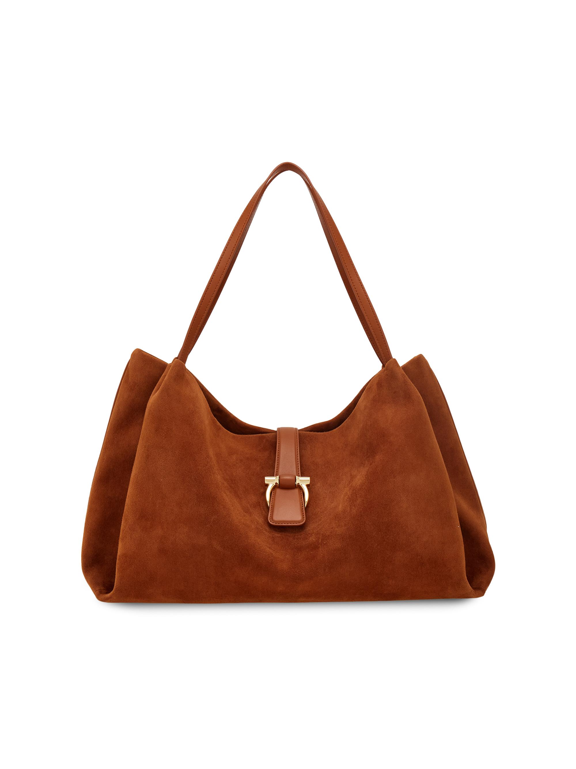FERRAGAMO Women's Suede Gancini Tab Tote Bag - Naturale Resort