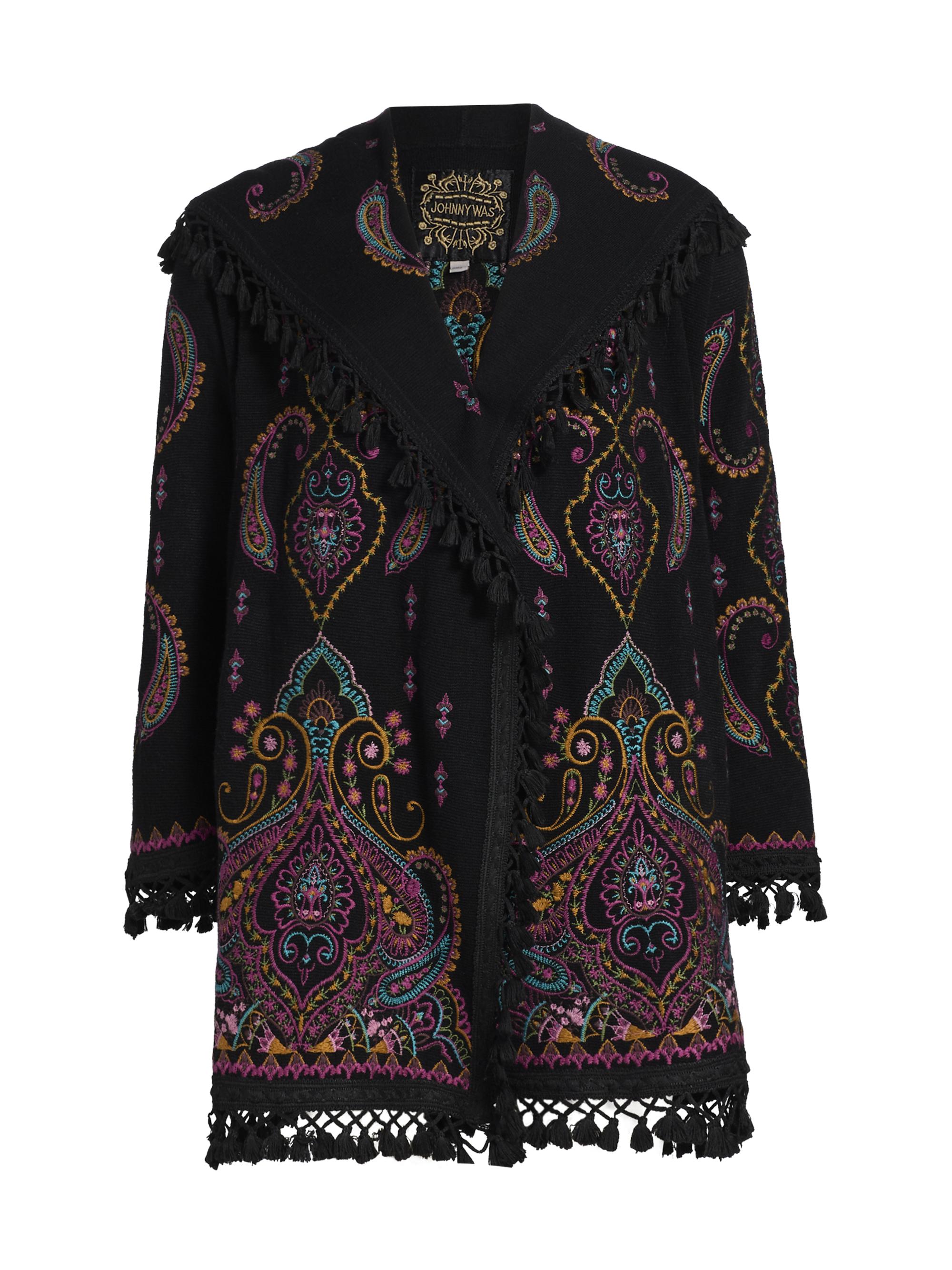 Johnny Was Women's Biya Embroidered Midi Hoodie - Black