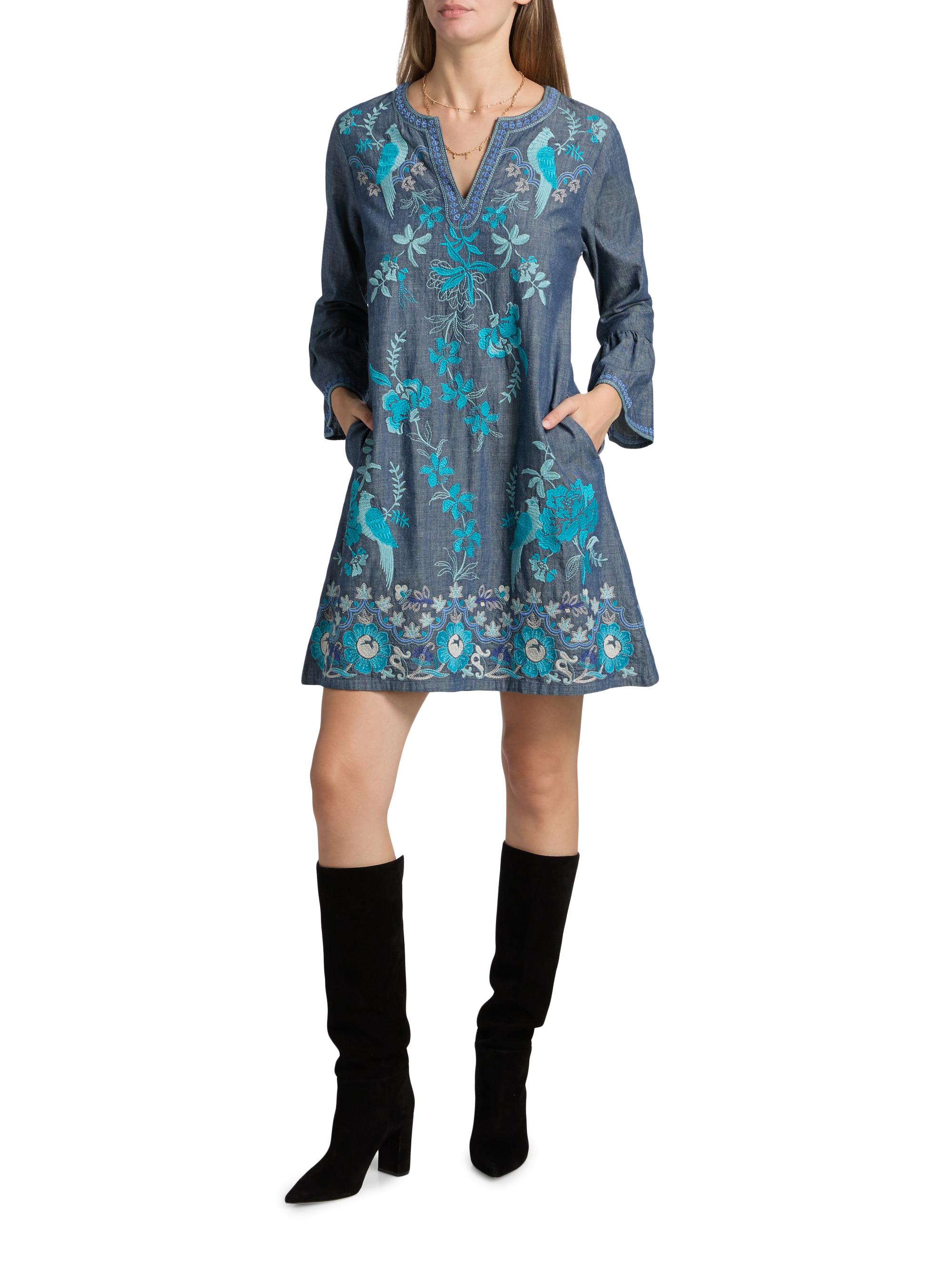 Johnny Was Kikio Embroidered Cotton Shift Dress | Saks Fifth Avenue