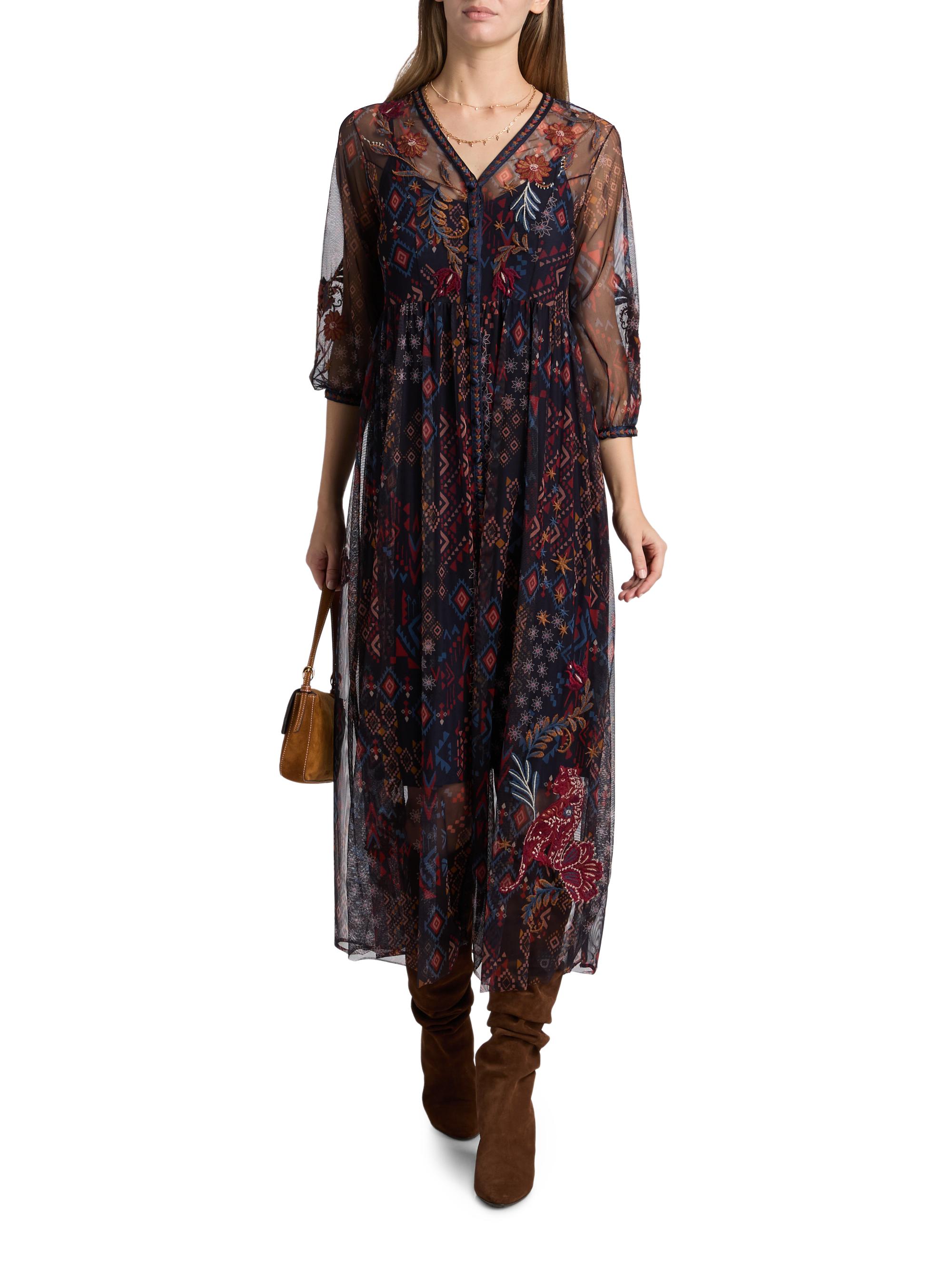 long sleeve midi floral dress Floral Silk Midi Dress with Sheer Long Sleeves Silk Dresses for Women