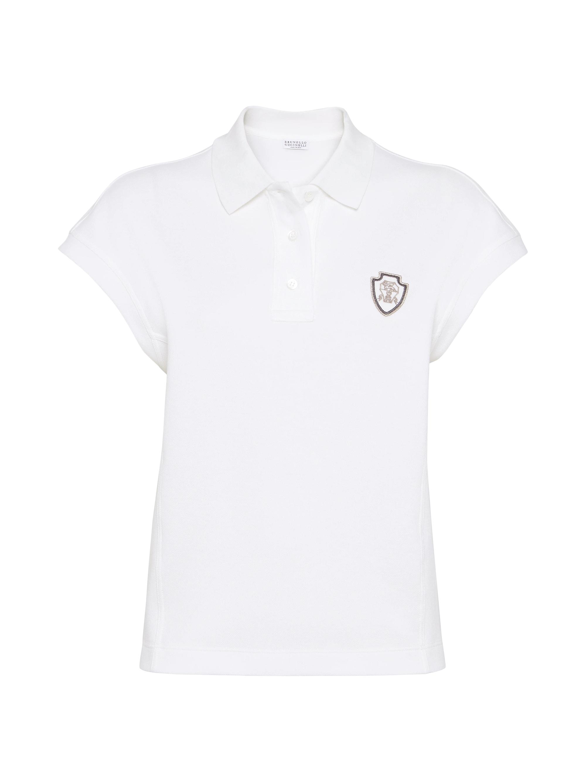 Brunello Cucinelli Women's Techno Cotton Piqué Polo Shirt with Logo - White