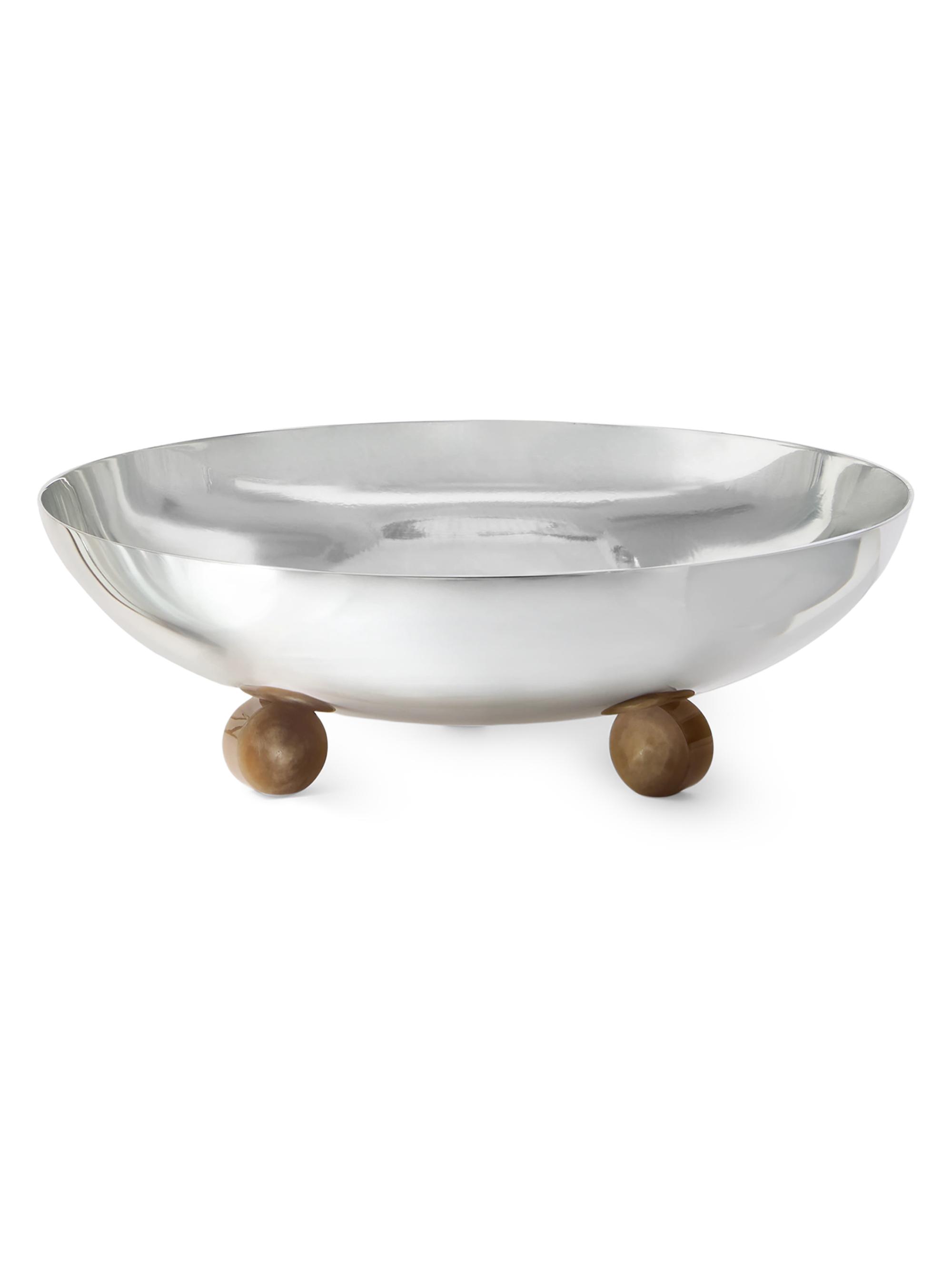 Brunello Cucinelli Plated Steel Large Bowl with Buffalo Horn Details - Silver