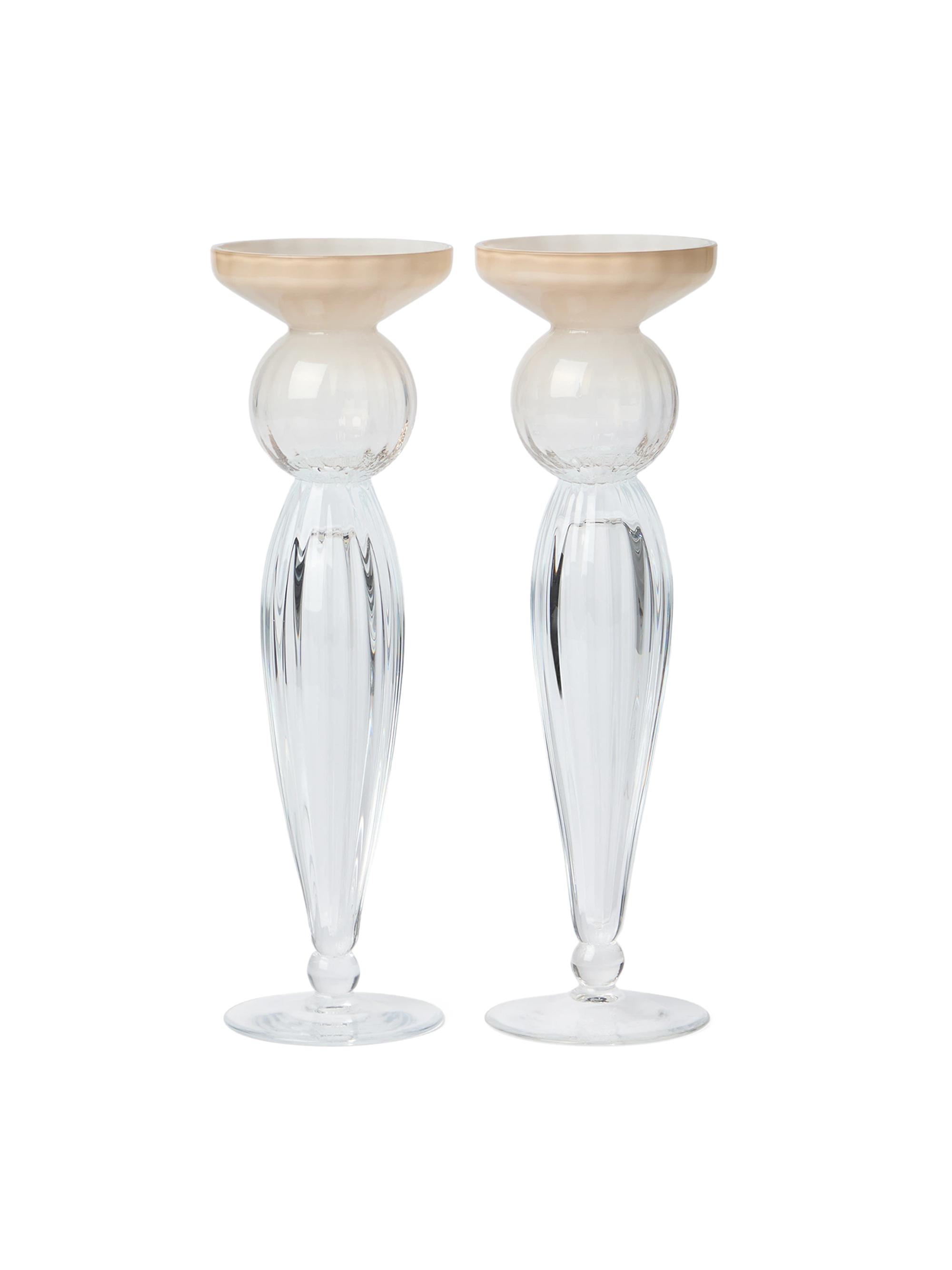 Brunello Cucinelli Pair of Murano Glass Candlestick Holders - Natural