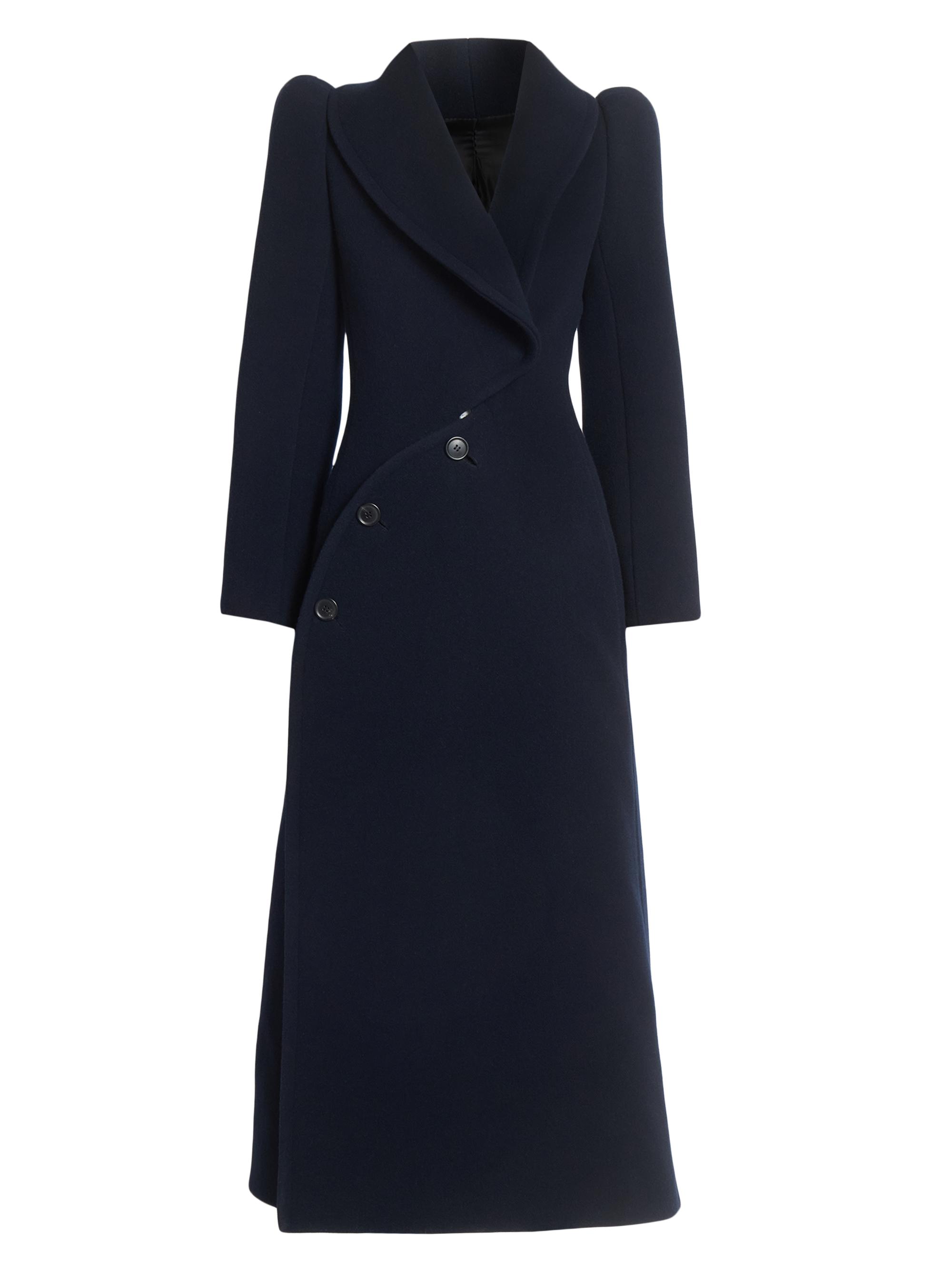 Alaïa Women's Curved-Button Wool Coat - Marine