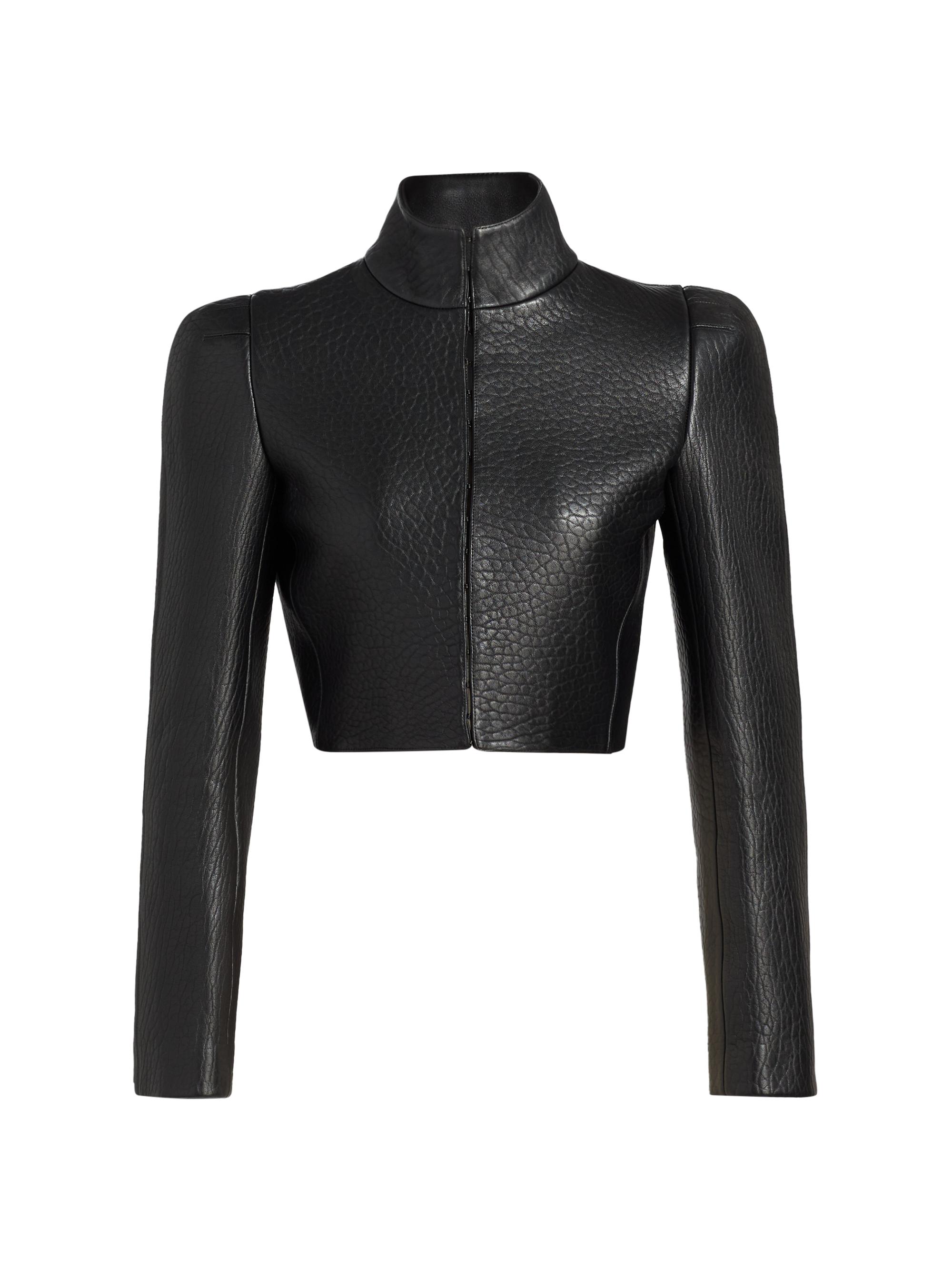 Alaïa Women's Highneck Pebbled Leather Jacket - Noir Alaia