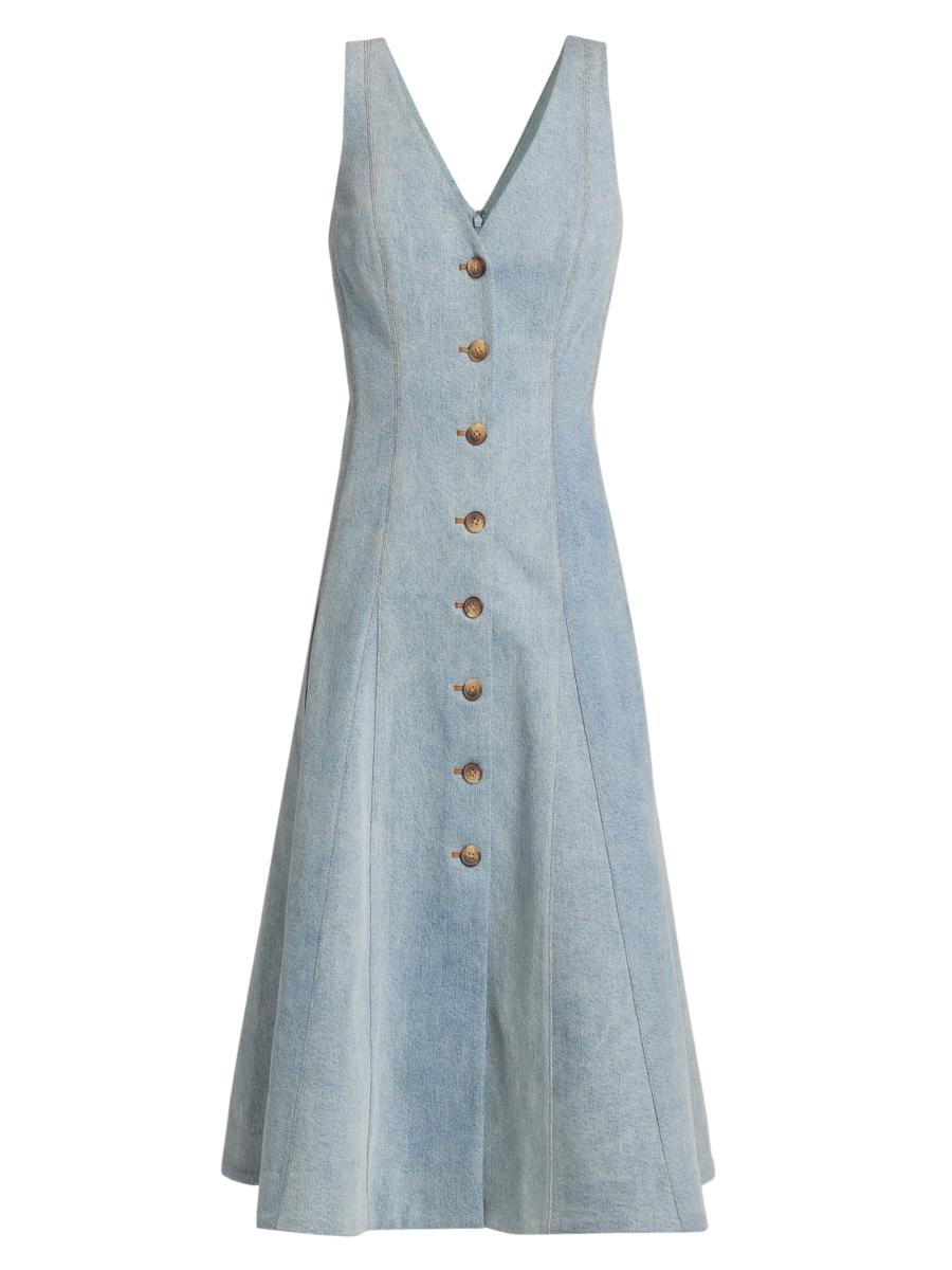 veronica beard denim dress sale Veronica Beard Lou Pleated Midi Dress | Blue Mirage