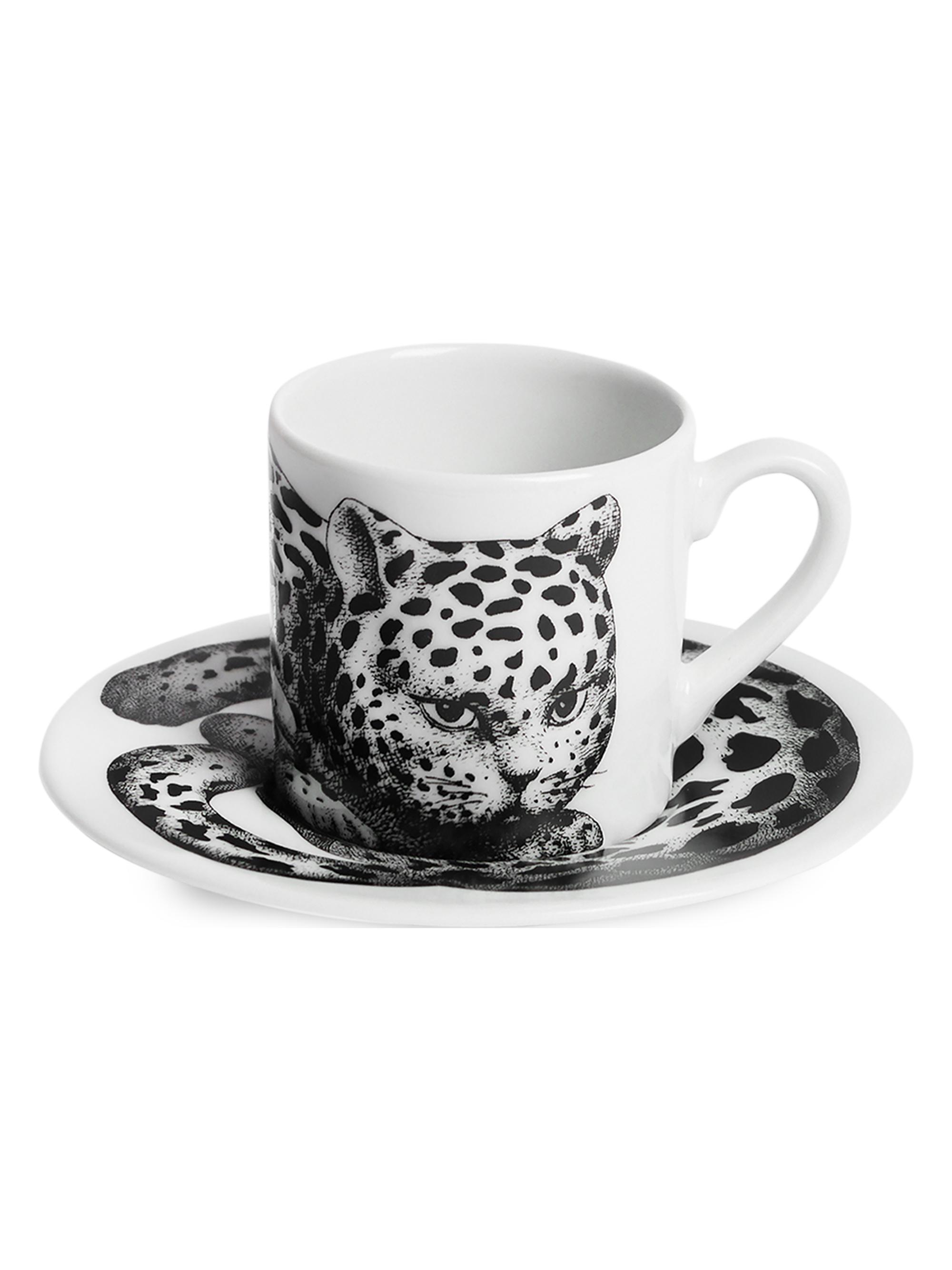 Fornasetti High Fidelity Leopard Print Coffee Mug & Saucer - Black White