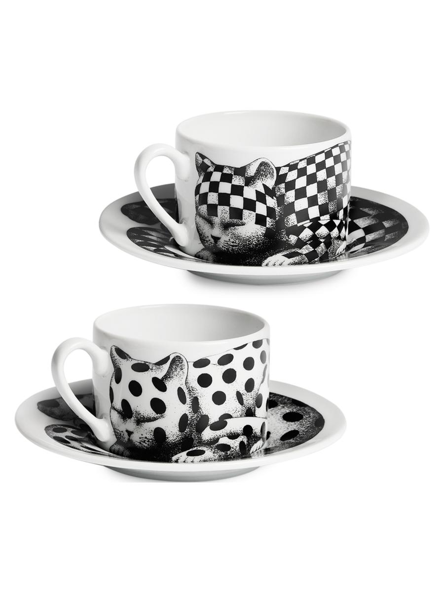 Fornasetti High Fidelity 2-Piece Teacup & Saucer Set | Saks Fifth