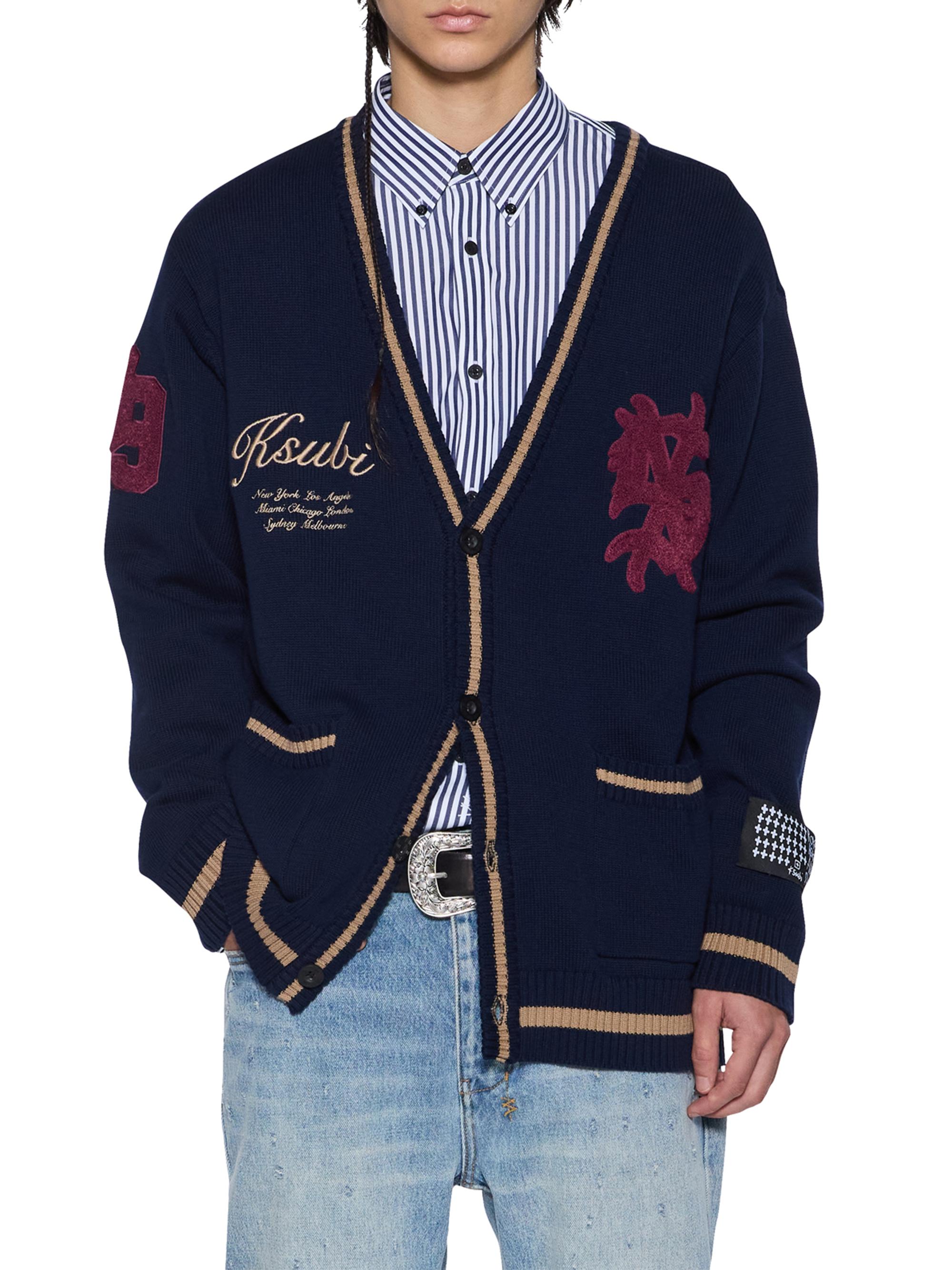 Ksubi Men's Neo Nostalgia Playoff Logo Cotton Cardigan - Navy