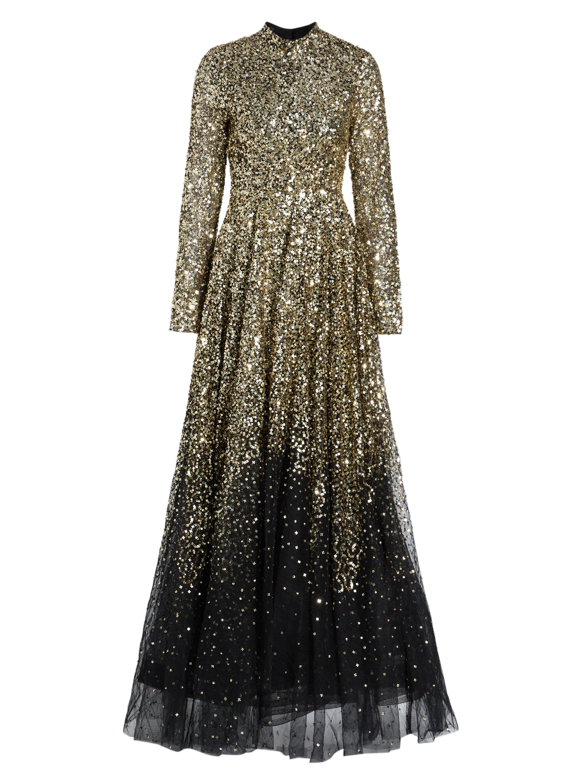 Atelier Prabal Gurung Women's Ina Sequin-Embroidered Long-Sleeve Gown - Black Gold
