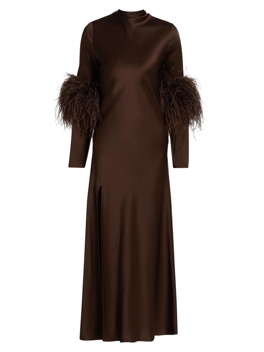 Lapointe Women's Satin Feather-cuff Draped Gown In Brown