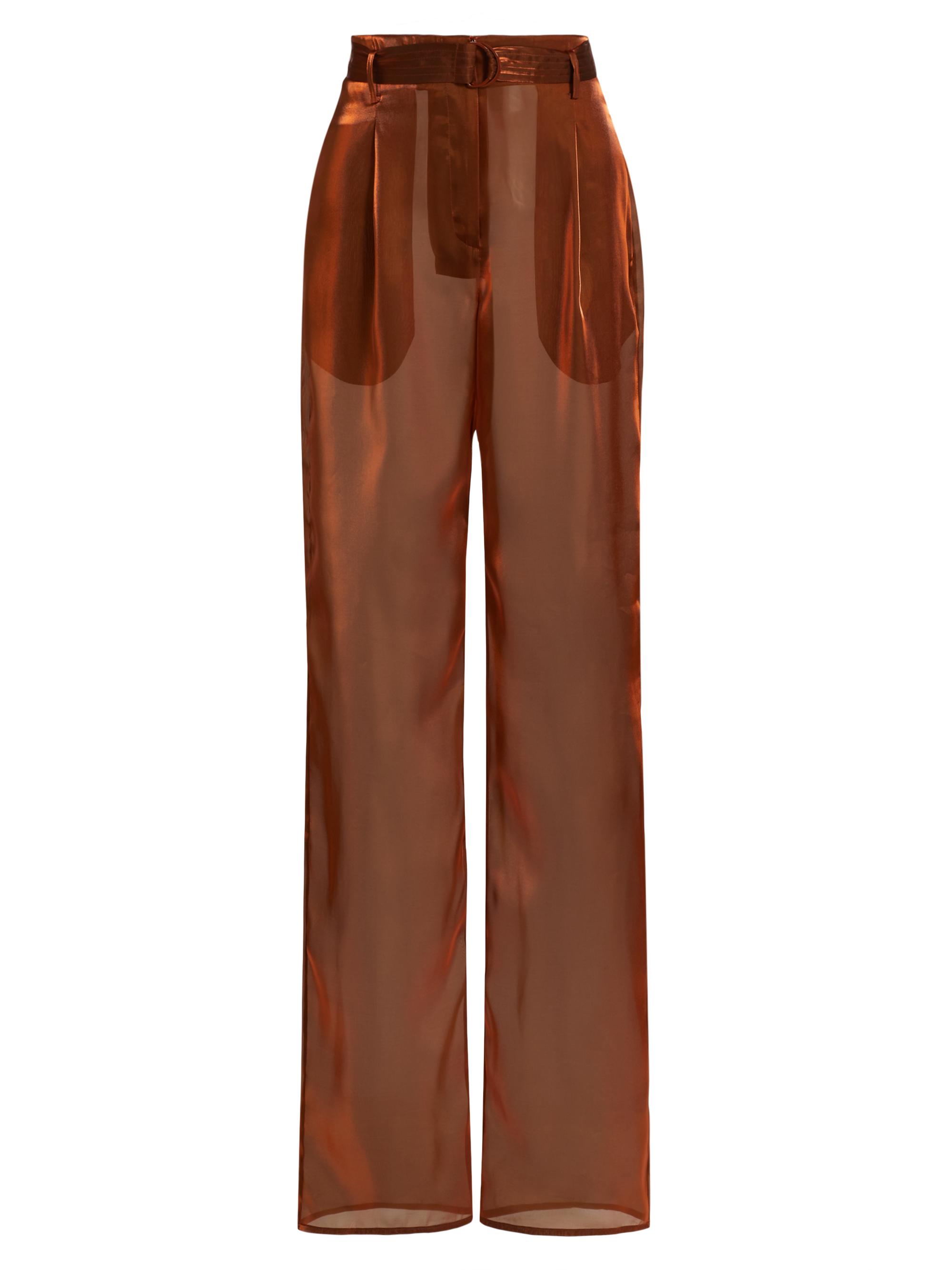 LaPointe Women's Metallic Organza Belted Pants - Rust