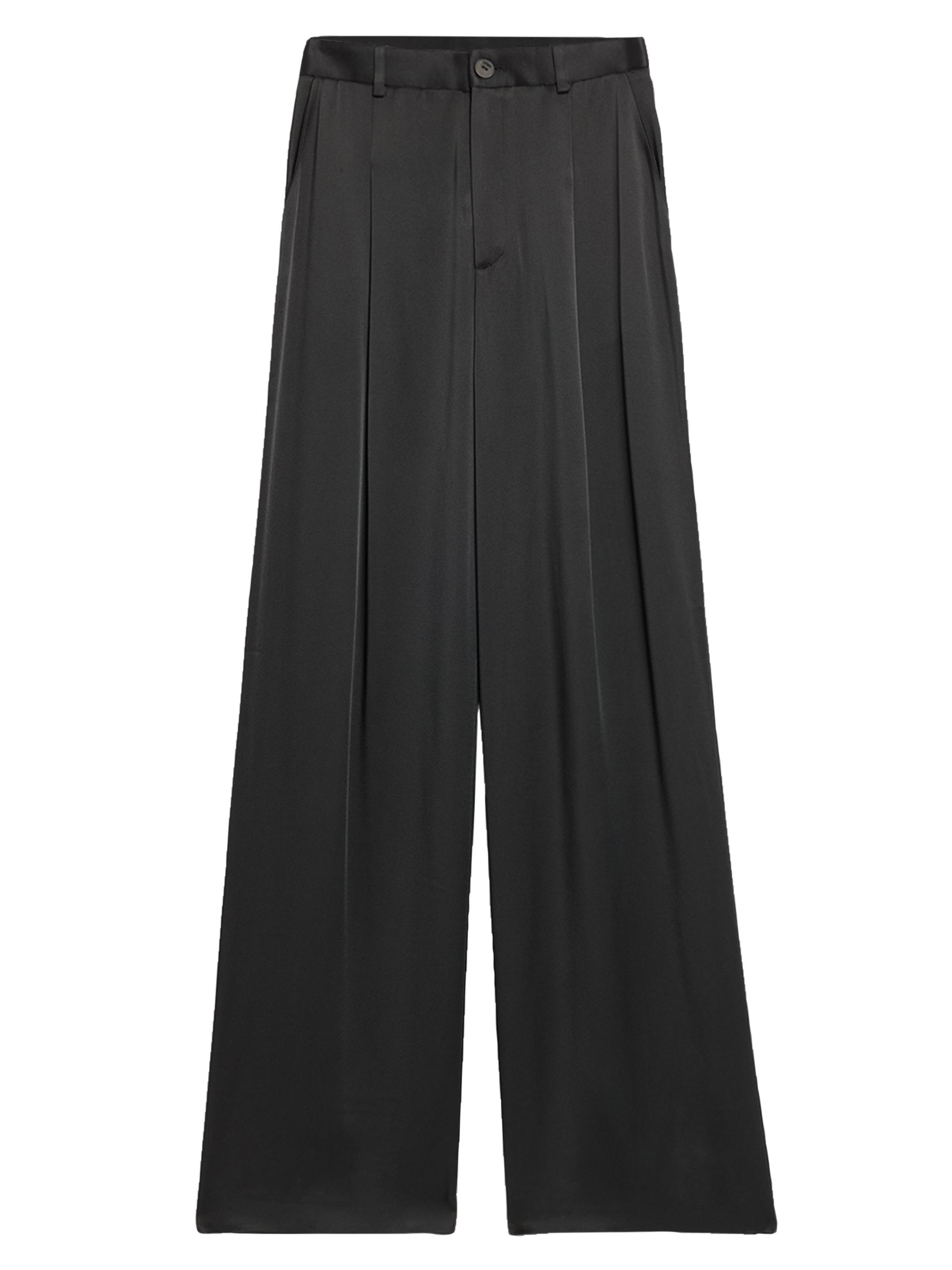 LaPointe Women's Satin Relaxed Pleated Pants - Dark Grey