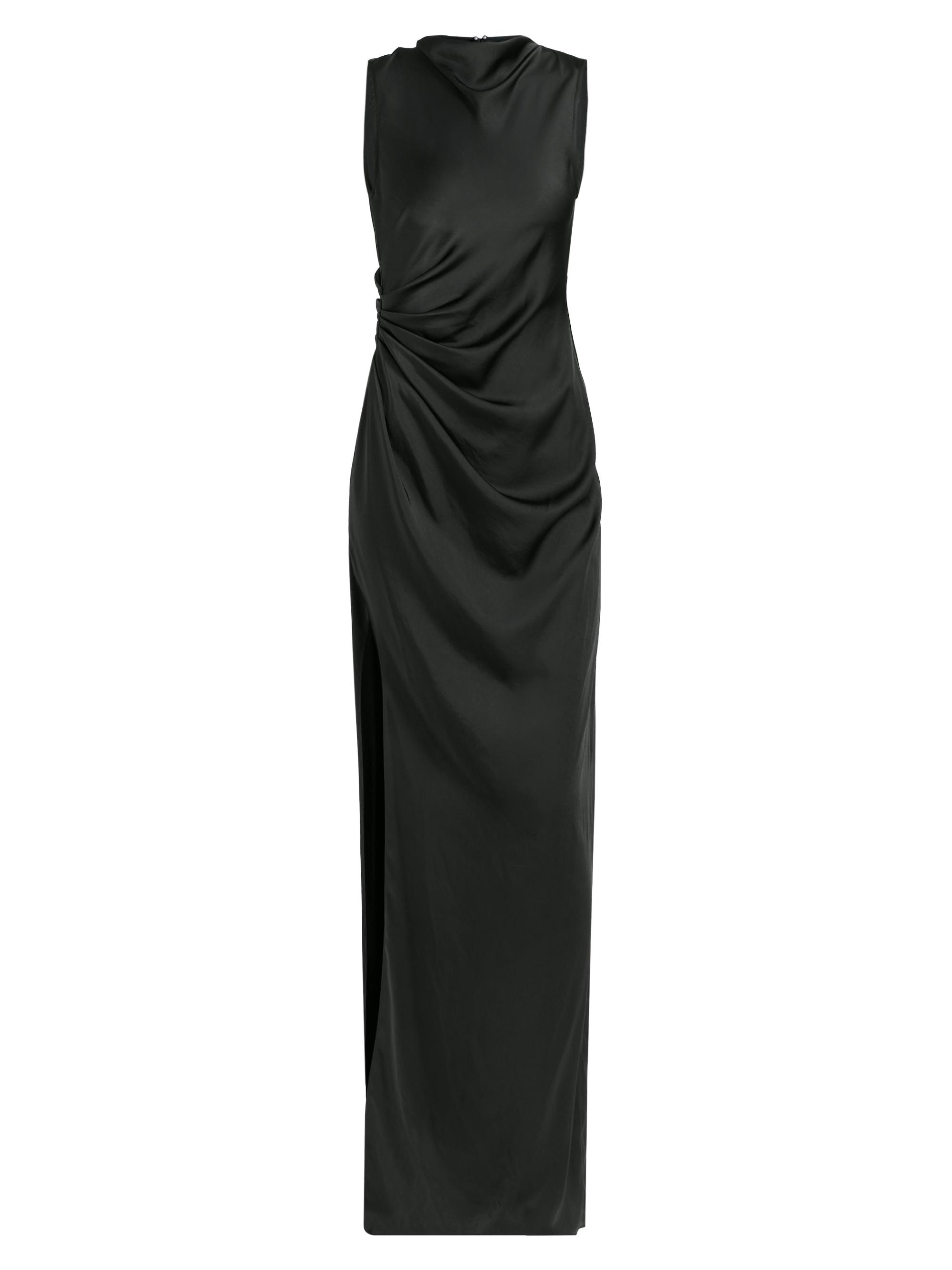 LaPointe Women's Satin Ruched Column Gown - Dark Green