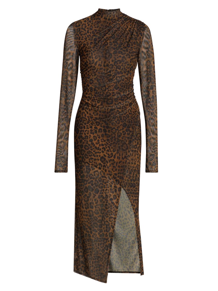 Lapointe Women's Leopard Printed Mesh Draped Midi-dress In Brown