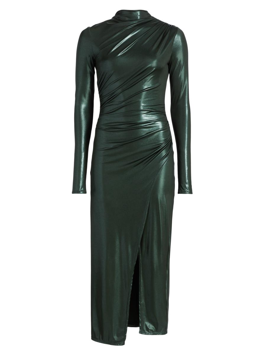 Lapointe Women's Coated Jersey Draped Midi-dress In Green