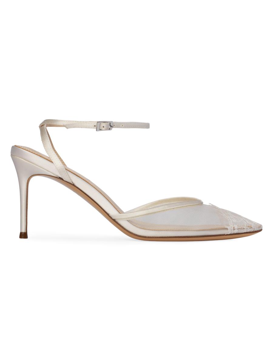 Black Suede Studio Women's Cara 80mm Mesh Sandals In White