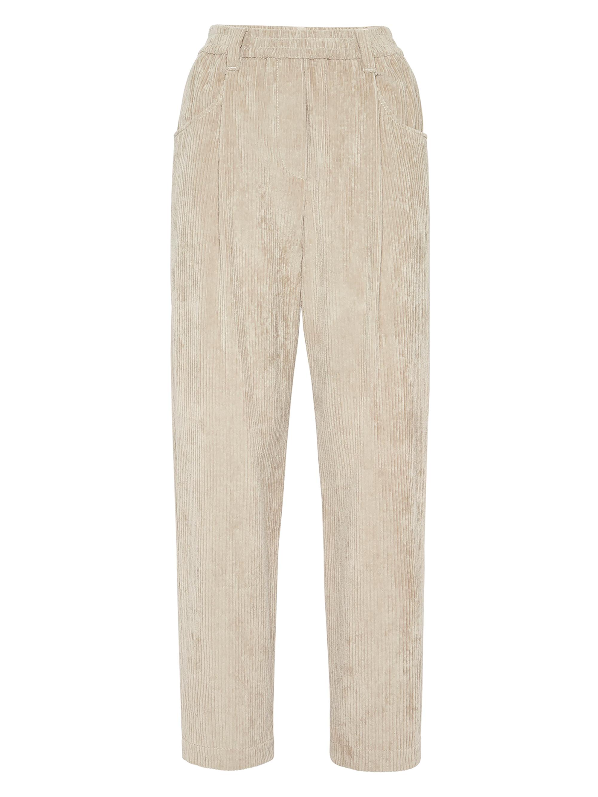 Brunello Cucinelli Women's Comfort Cotton Corduroy Baggy Trousers - Cool Beige