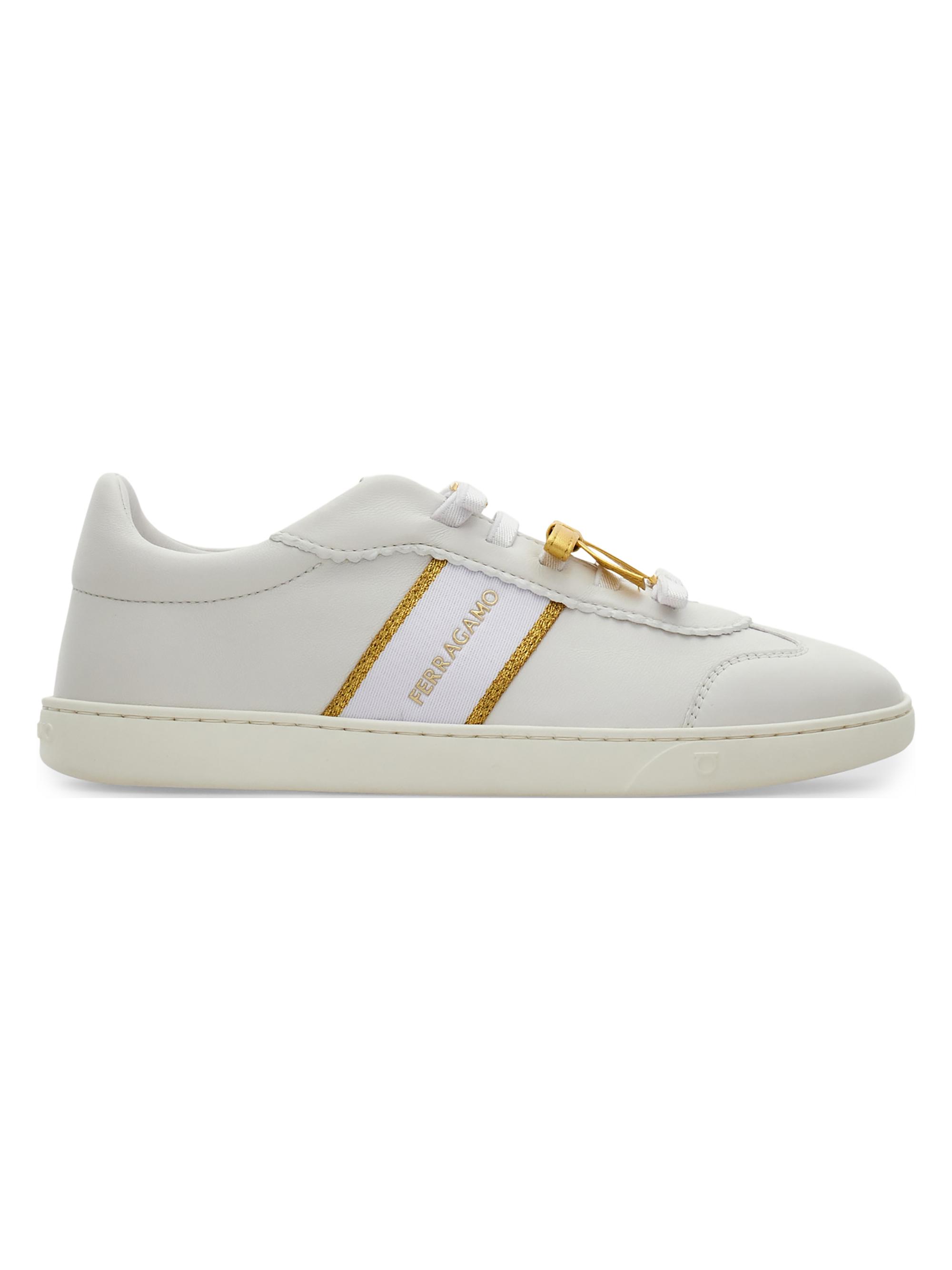 FERRAGAMO Women's Tamara Logo Low-Top Leather Sneakers - Bianco Ottica - Women's Shoes