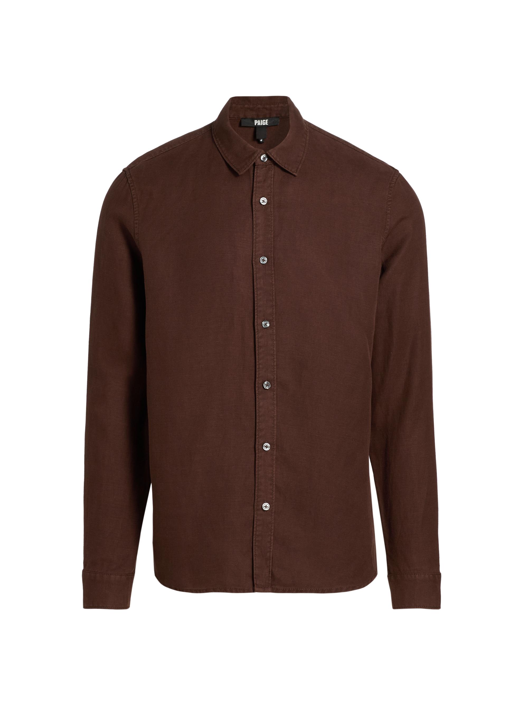 Paige Men's Peters Linen-Blend Twill Shirt - Malbec