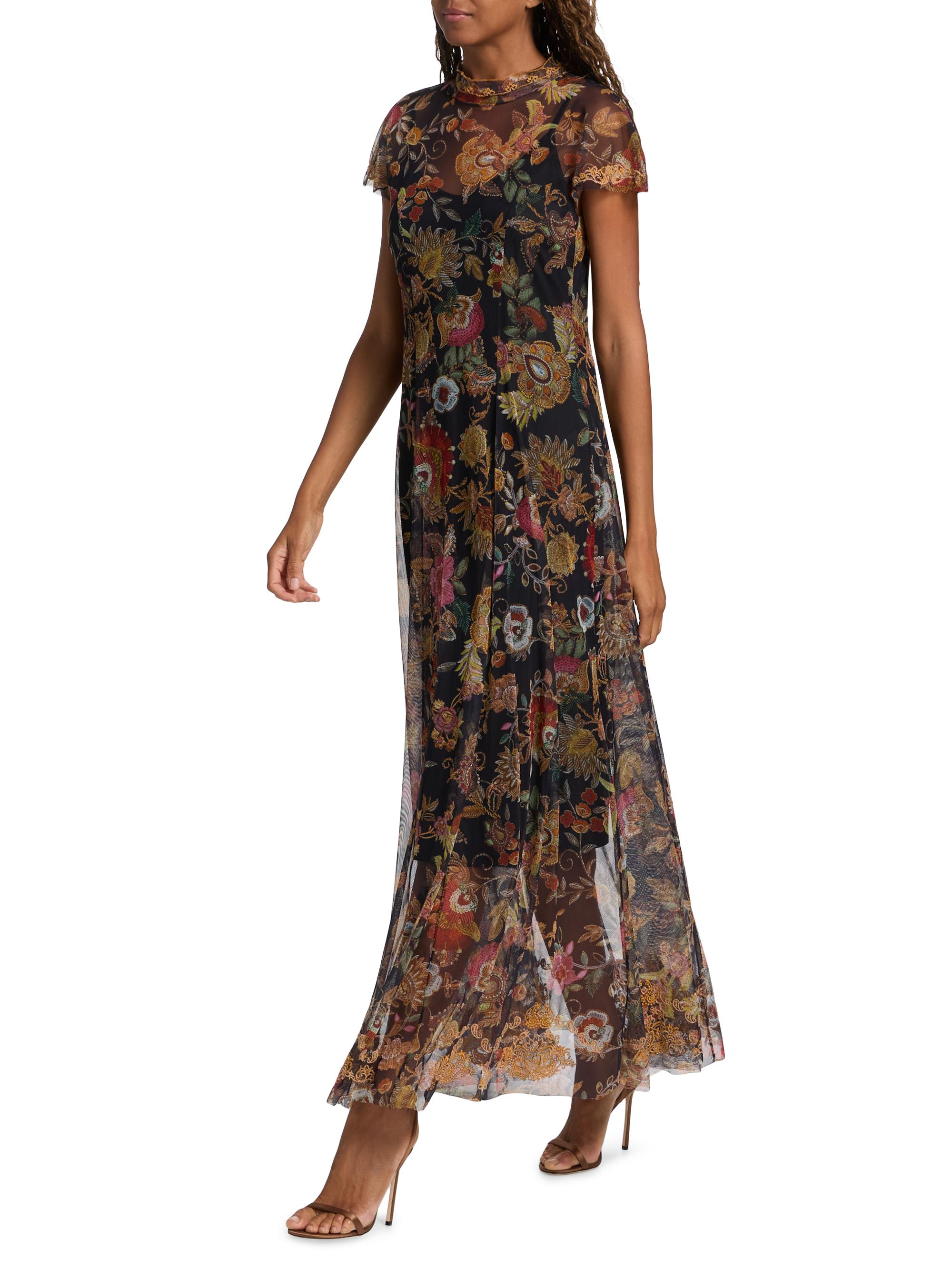 green emerald velvet dress Johnny Was Theia Mesh Dress - Monika