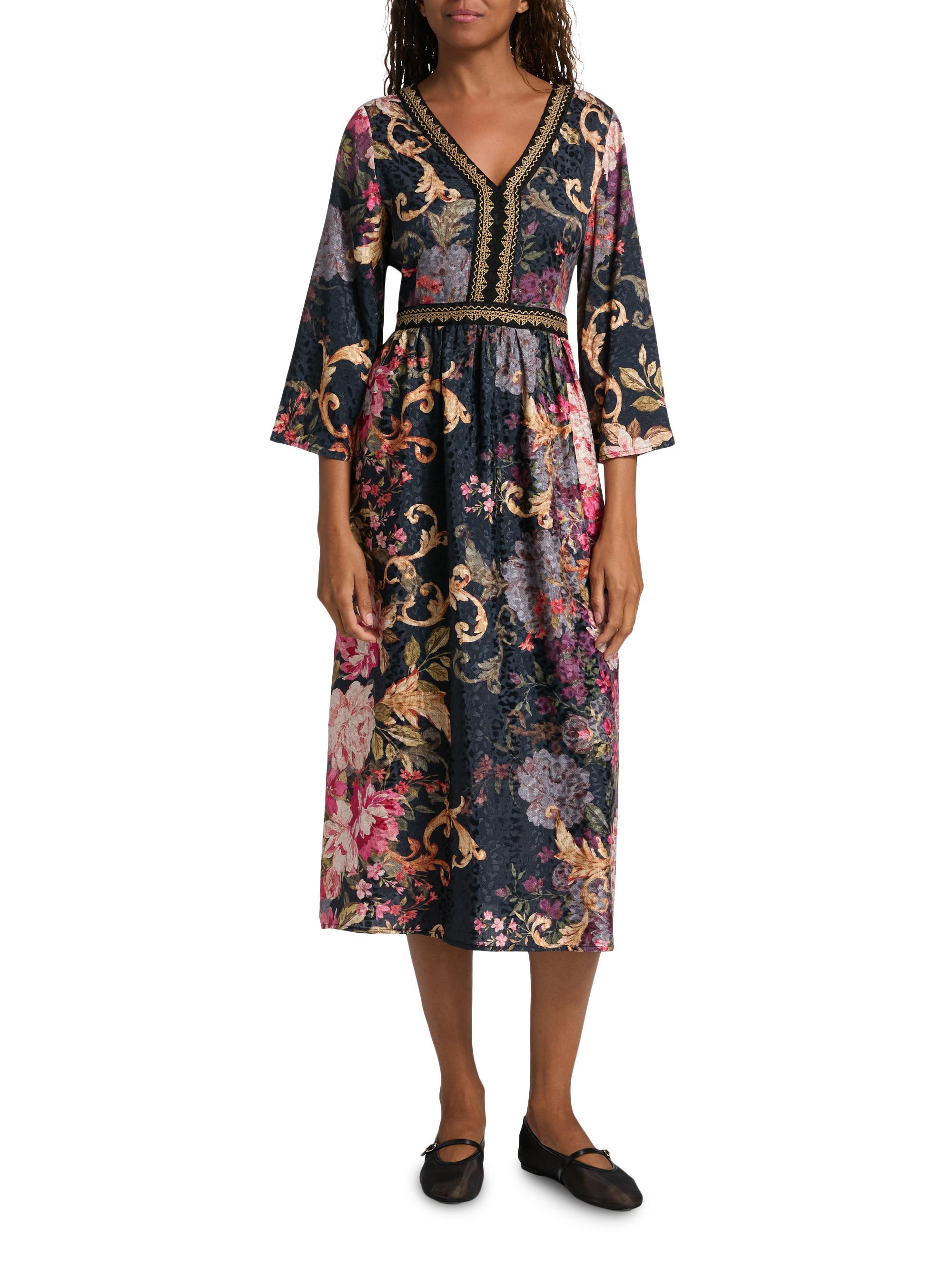 knee length dresses for ladies Mocha | Double V Kimono Style Midi Dress main image 0