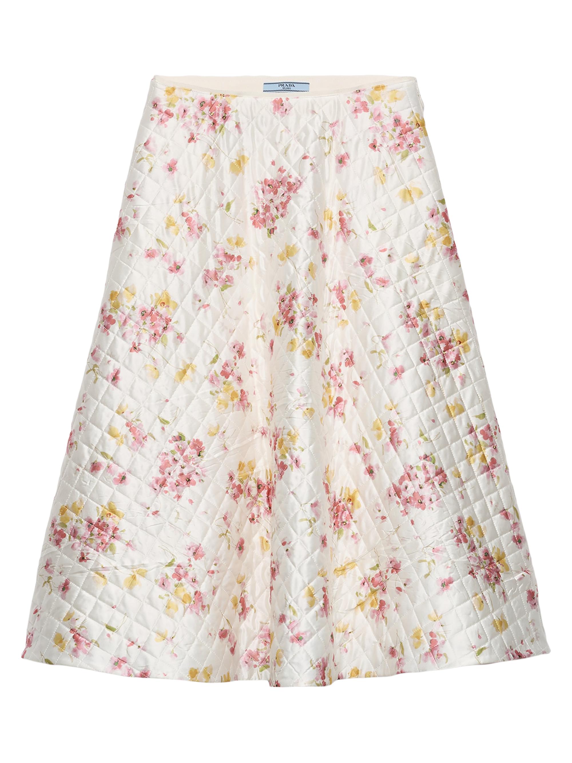 Women’s Floral Print Quilted Satin Circle Skirt – Pink – Size 10
