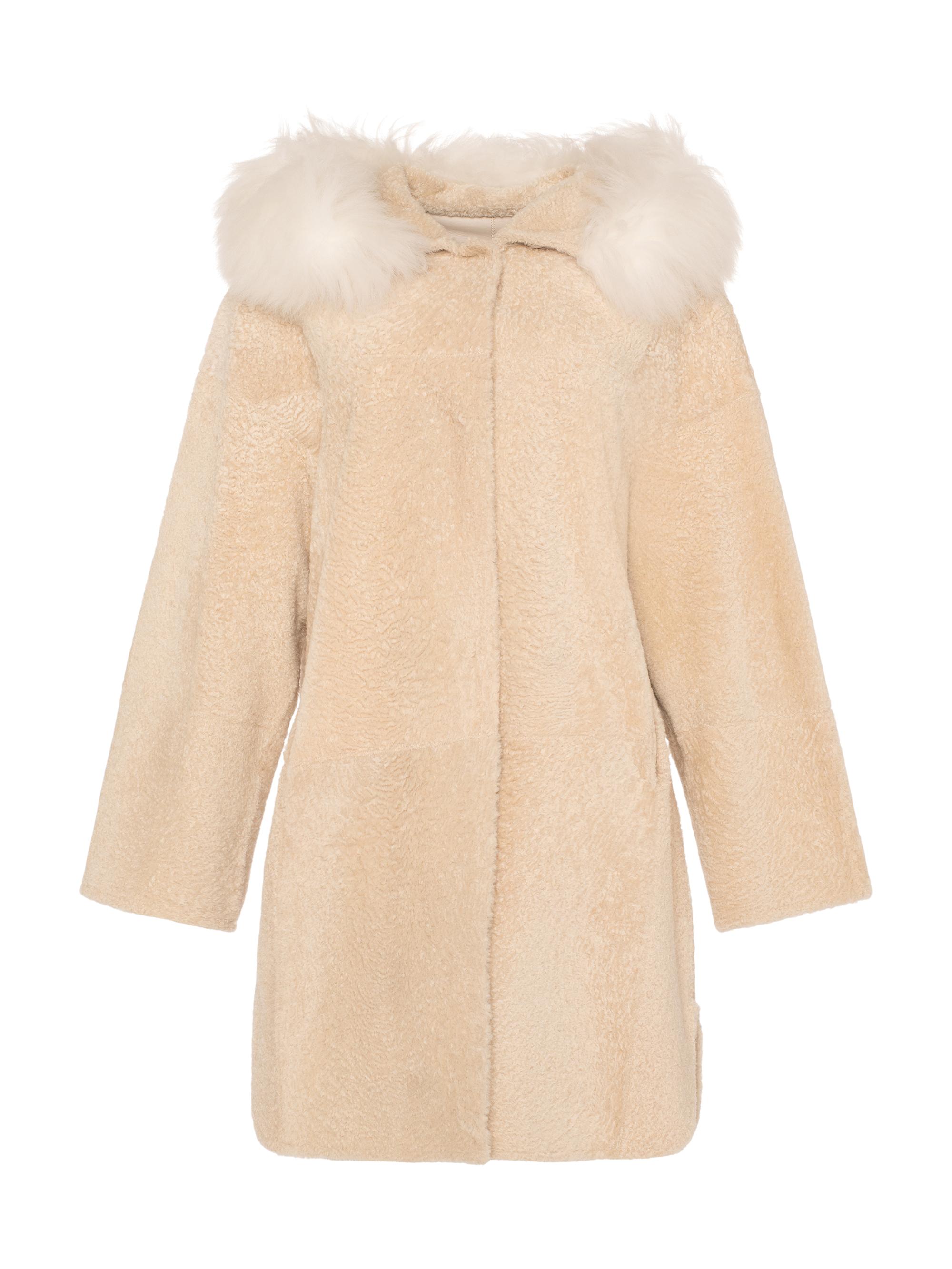 Gorski Women's Reversible New Zealand Shearling Lamb Stroller with Select Mongolian Lamb Hood Trim - Black