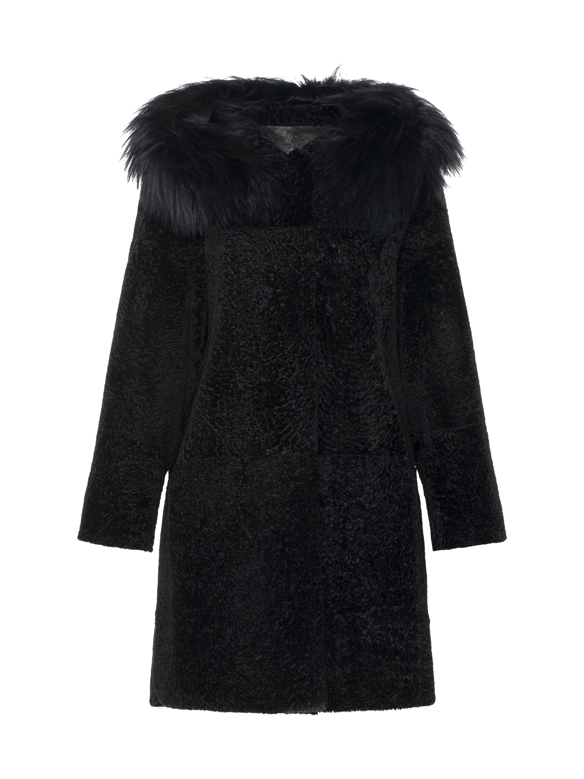 Gorski Women's Reversible New Zealand Shearling Lamb Stroller with Select Mongolian Lamb Hood Trim - Black | Thumbnail 6