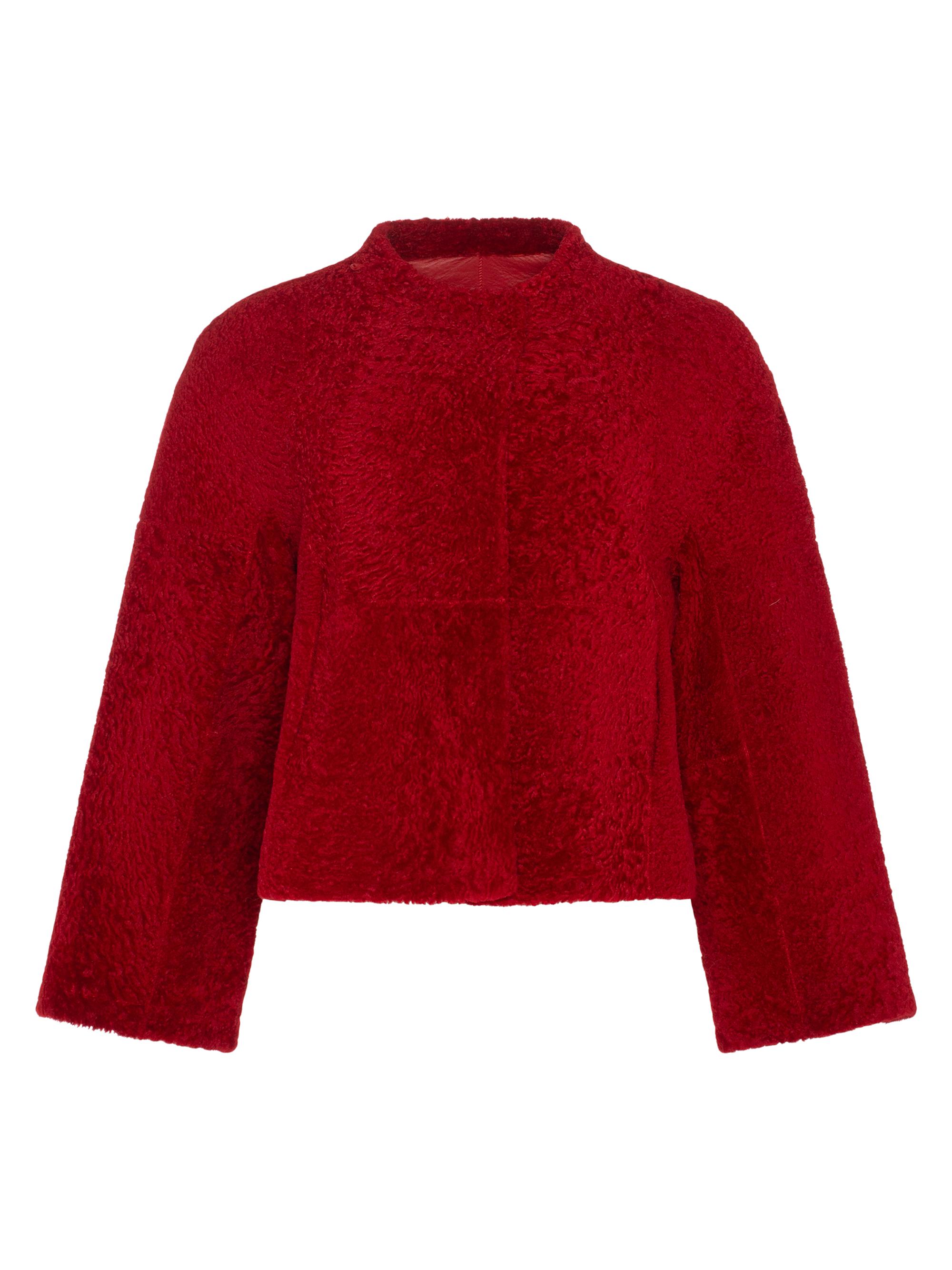 Gorski Women's Reversible Collarless New Zealand Shearling Lamb Jacket - Red