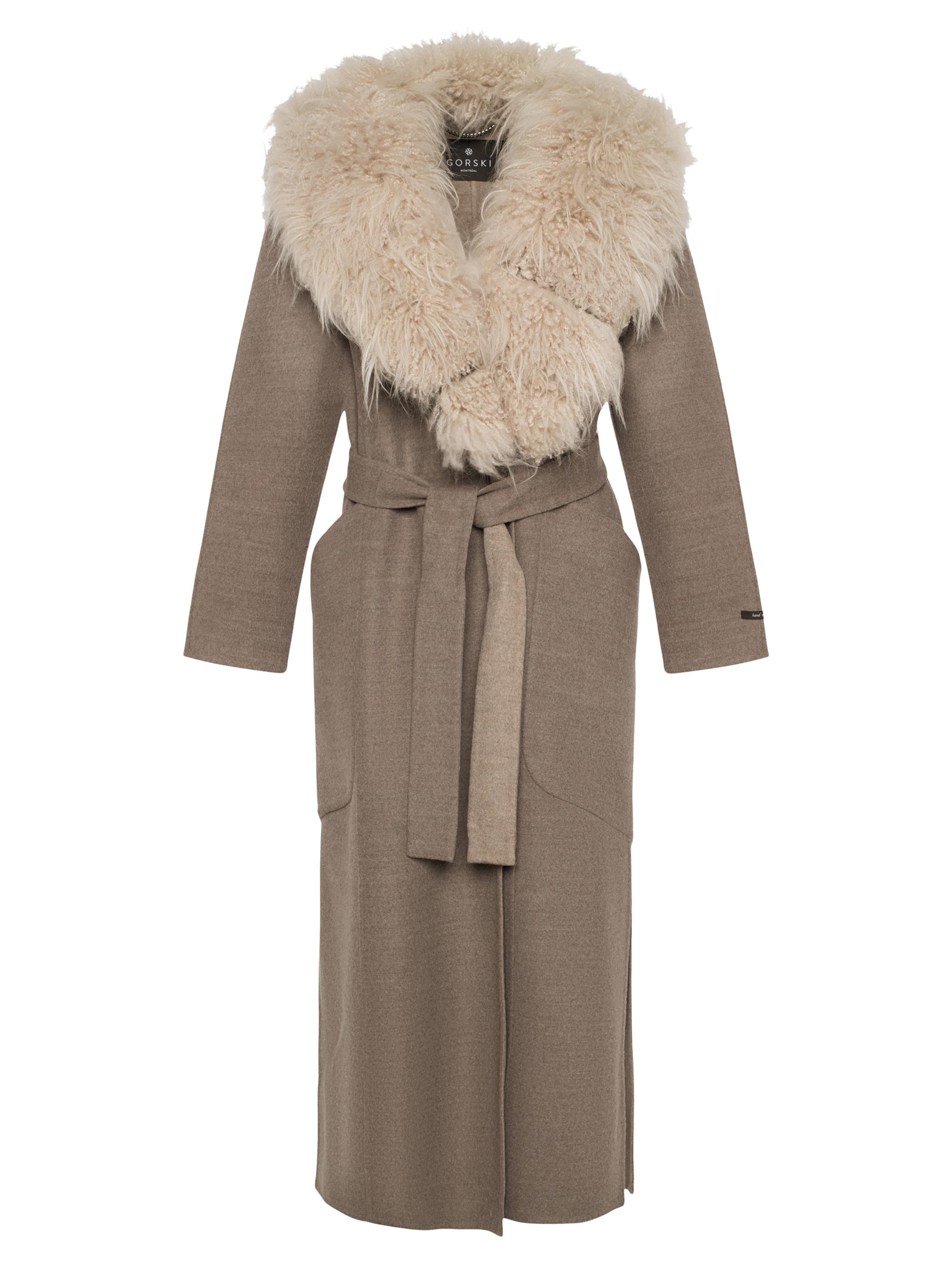 Gorski Women's Double Face Loro Piana Wool and Cashmere Coat with Detachable Cashmere Goat Collar with Belt - Light Brown