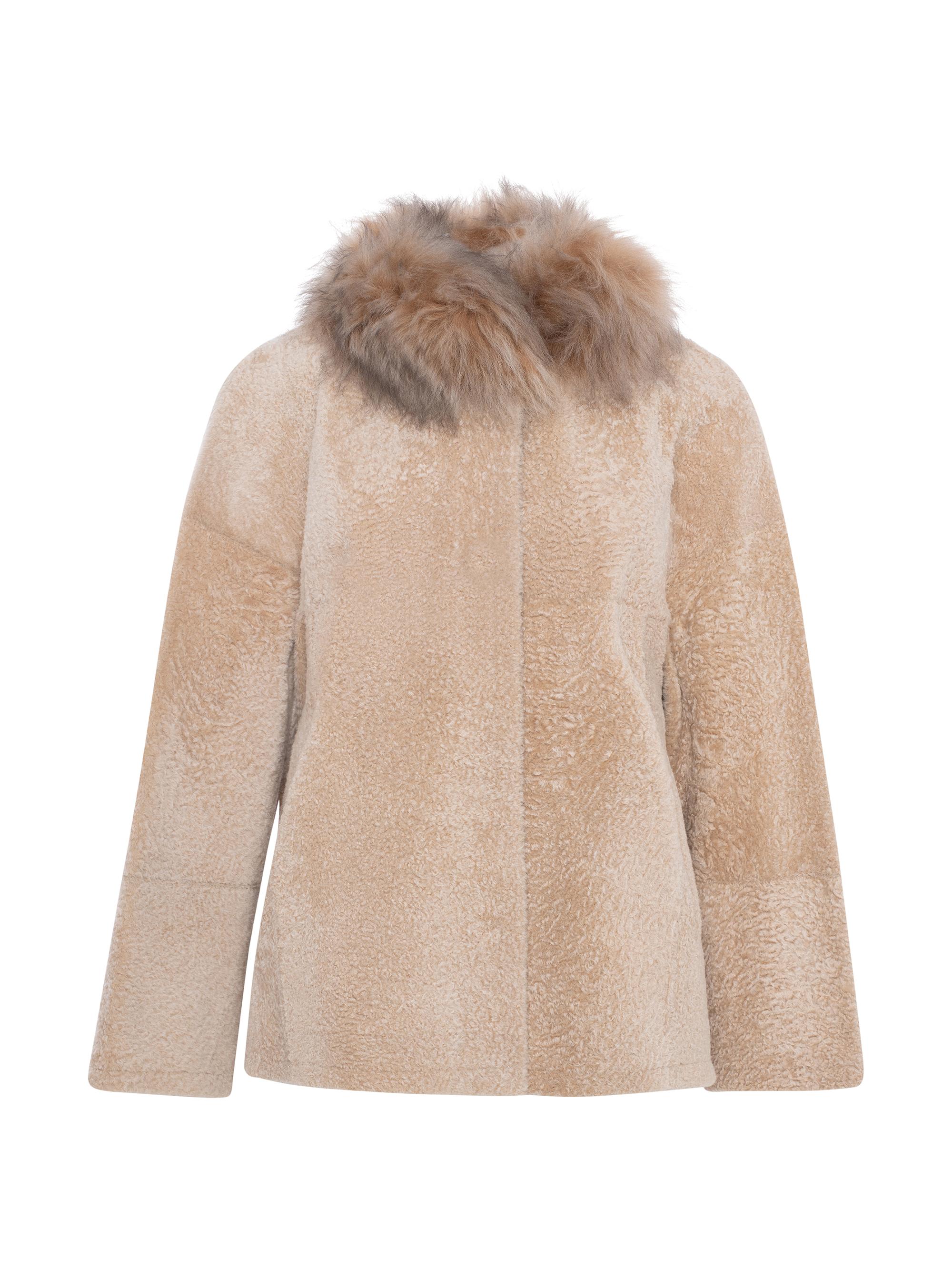 Gorski Women's Reversible New Zealand Shearling Lamb Jacket with Select Mongolian Lamb Collar - Honey