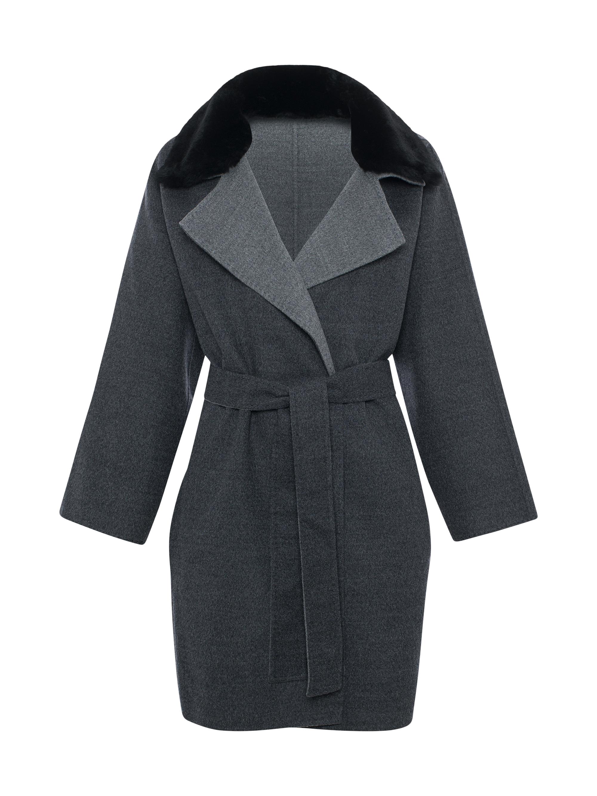 Gorski Women's Reversible Loro Piana Wool Stroller with Detachable Select Shearling Lamb Collar, Belt - Dark Grey