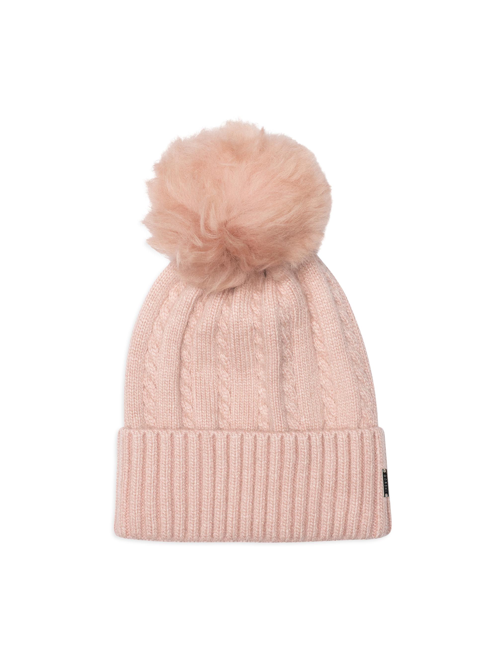 Gorski Women's Knit Hat with Toscana Lamb Pompom - Pink