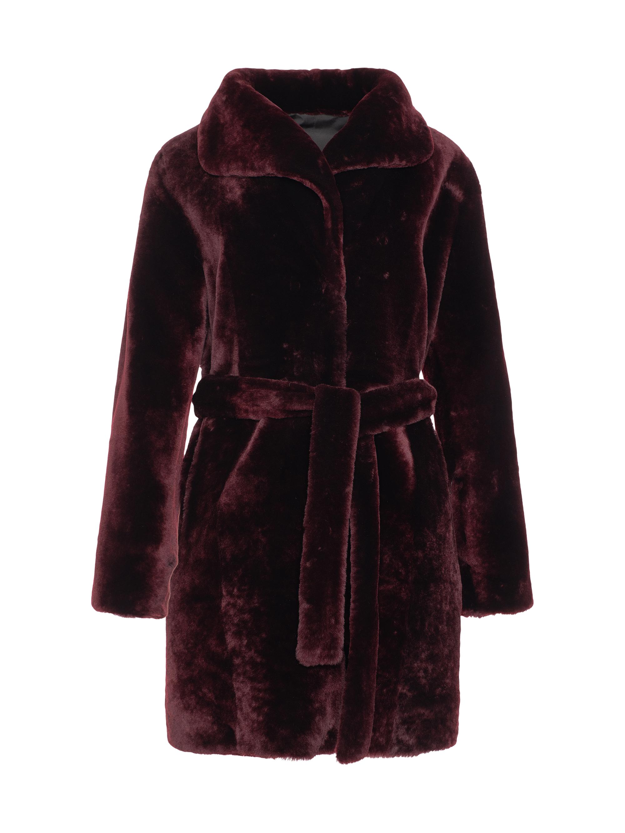 Gorski Women's Shearling Lamb Stroller Reversible to Taffeta Belt - Burgundy
