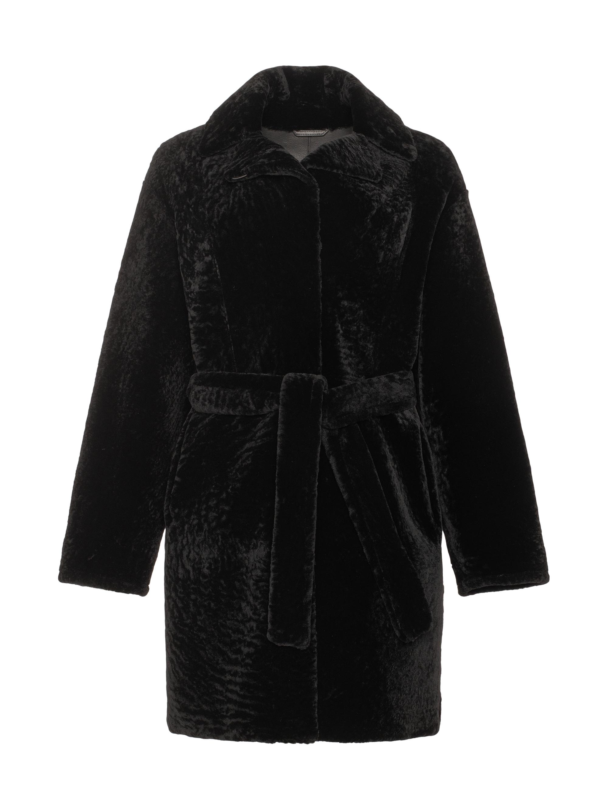 Gorski Women's Reversible Textured Shearling Lamb Stroller Belt - Black