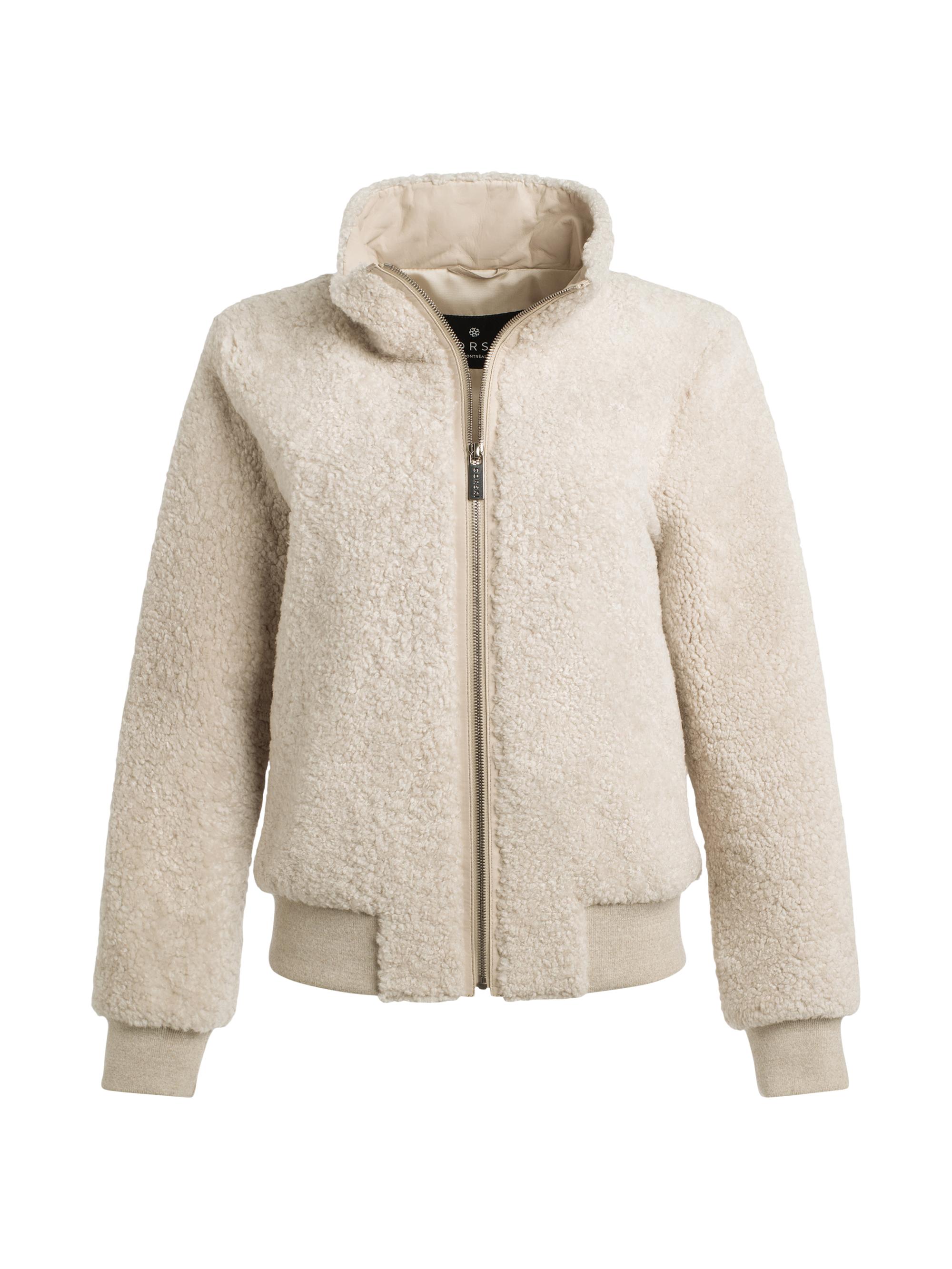 Gorski Women's Shearling Lamb Bomber Jacket with Leather Trim - Cream