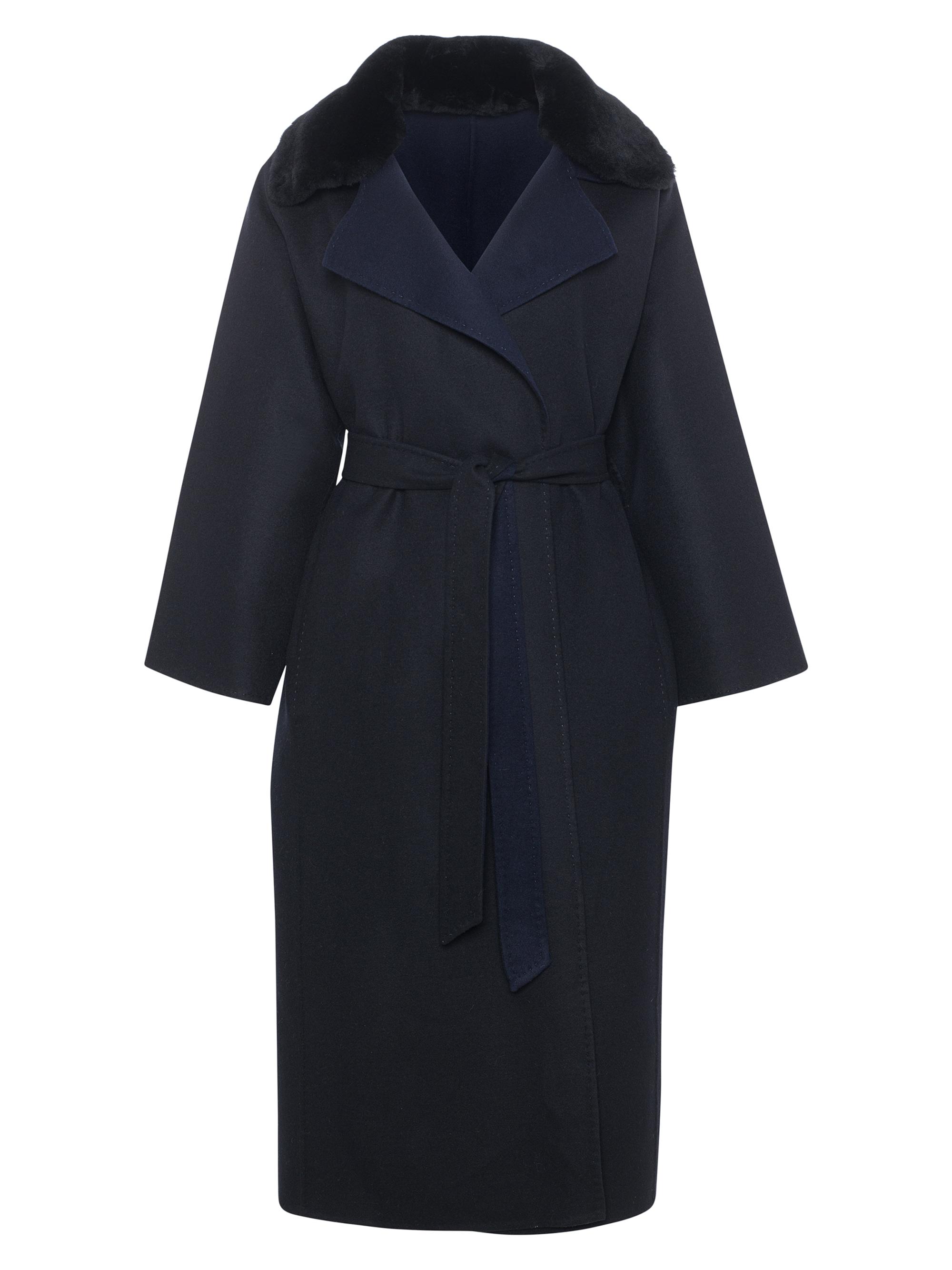 Gorski Women's Reversible Loro Piana Wool Coat with Detachable Select Shearling Lamb Collar, Belt - Black Multi