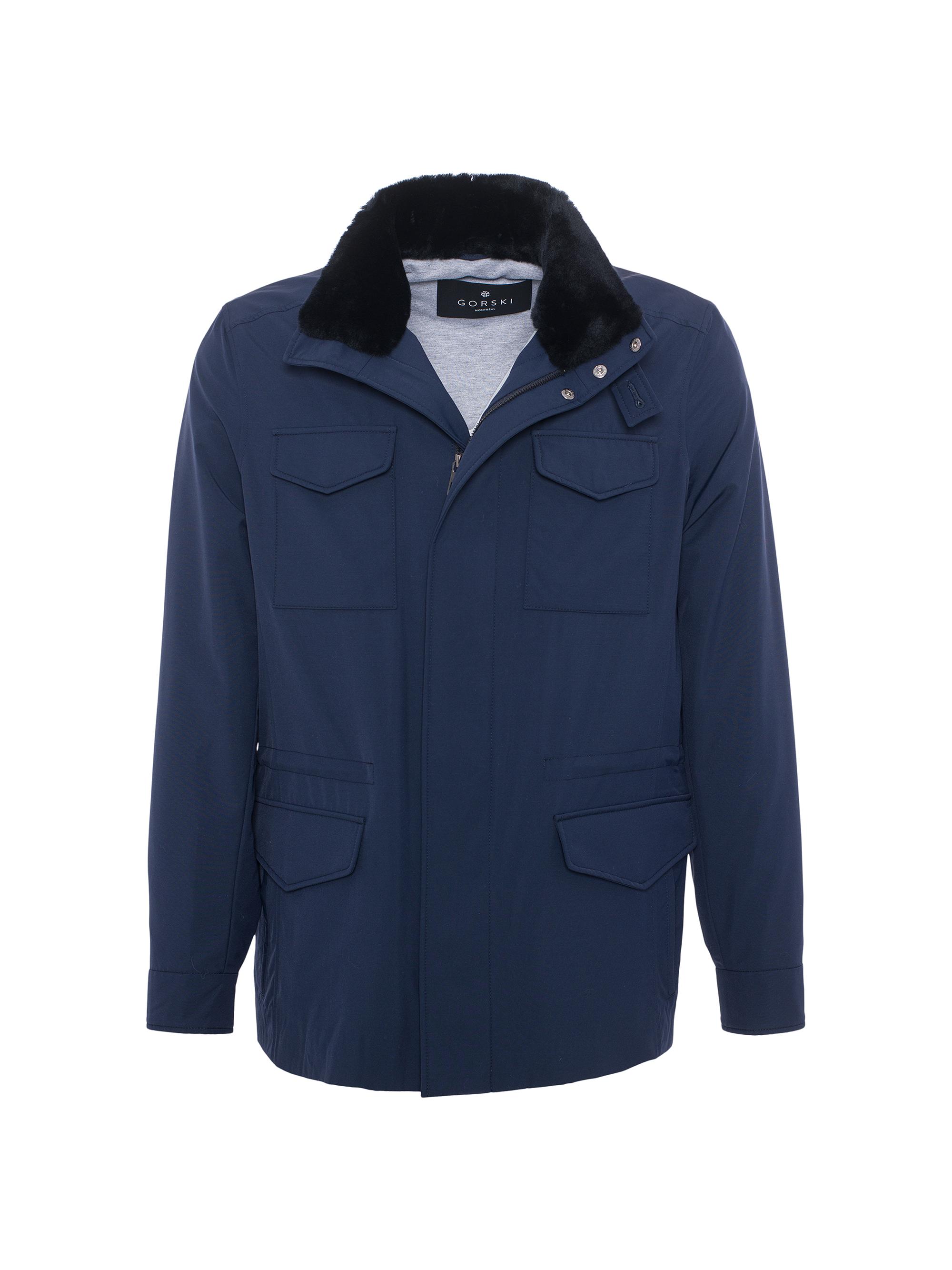 Gorski Men's Storm System Lined Jacket with Shearling Lamb Collar - Navy