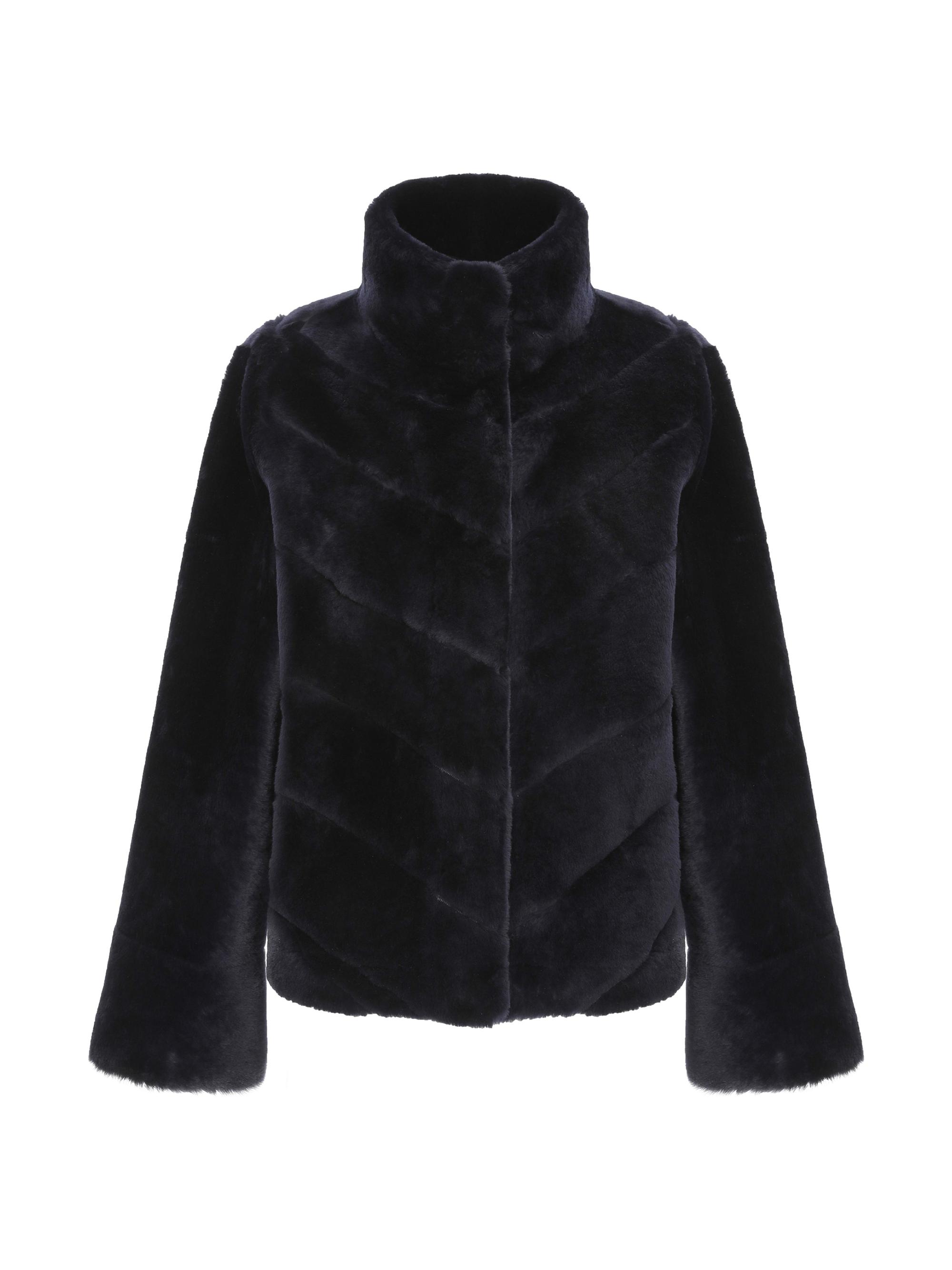 Gorski Women's Reversible Merino Shearling Lamb Chevron Jacket - Navy | Thumbnail 6