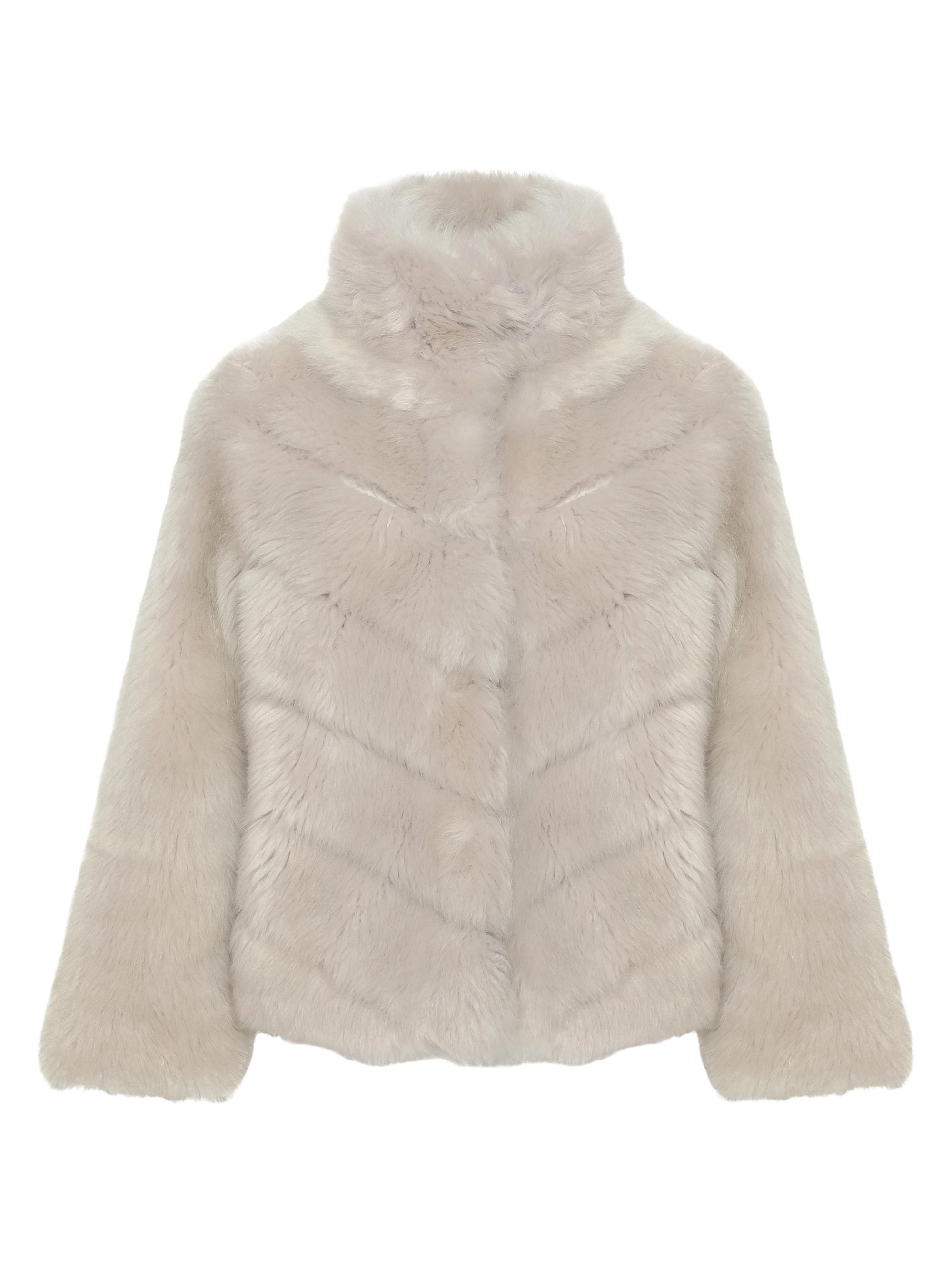 Gorski Women's Reversible Merinillo Shearling Lamb Chevron Jacket with Horizontal Bottom - Cream