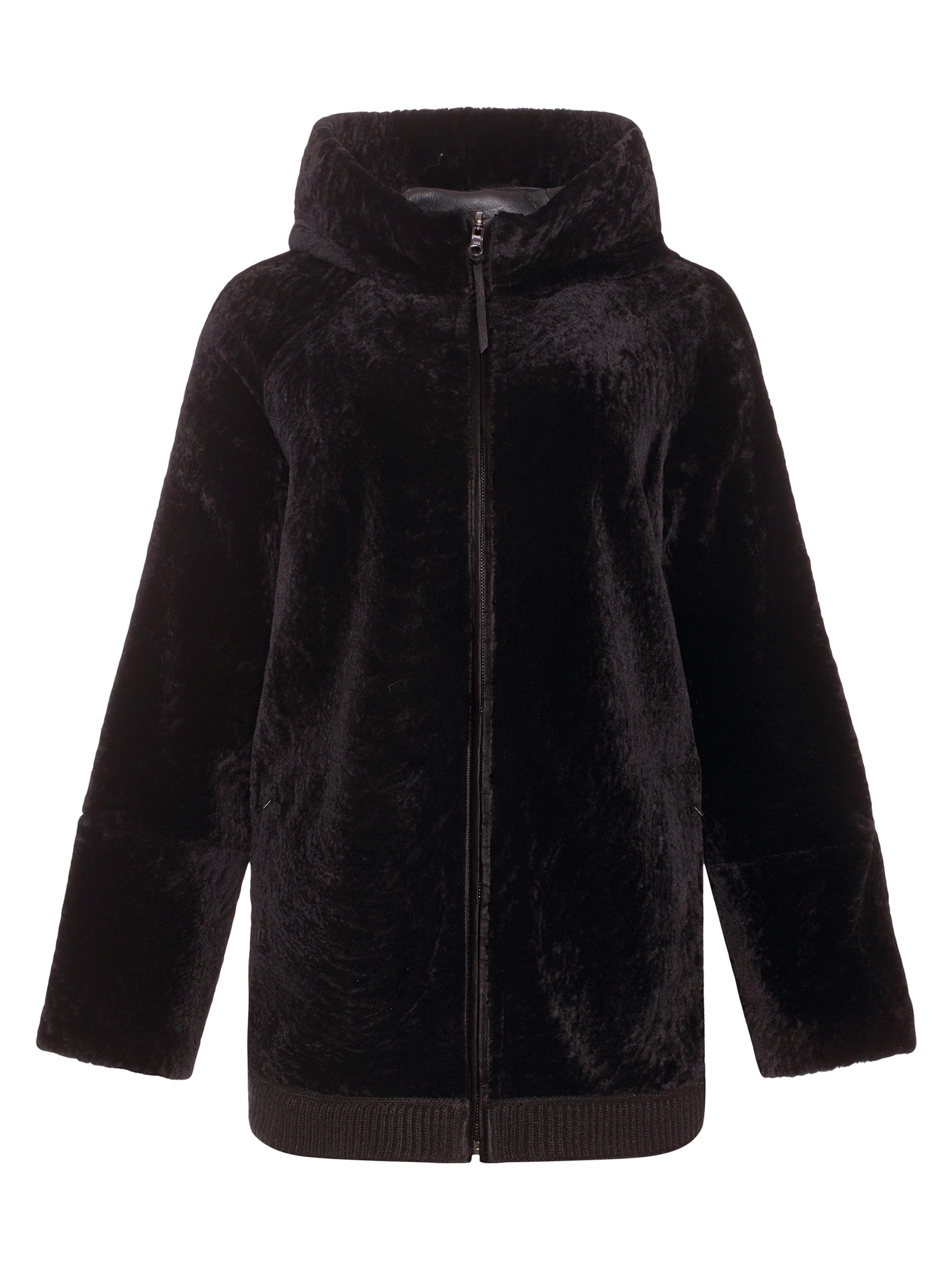 Gorski Women's Reversible Textured Shearling Lamb Zip Parka with Ribbed Hem - Brown