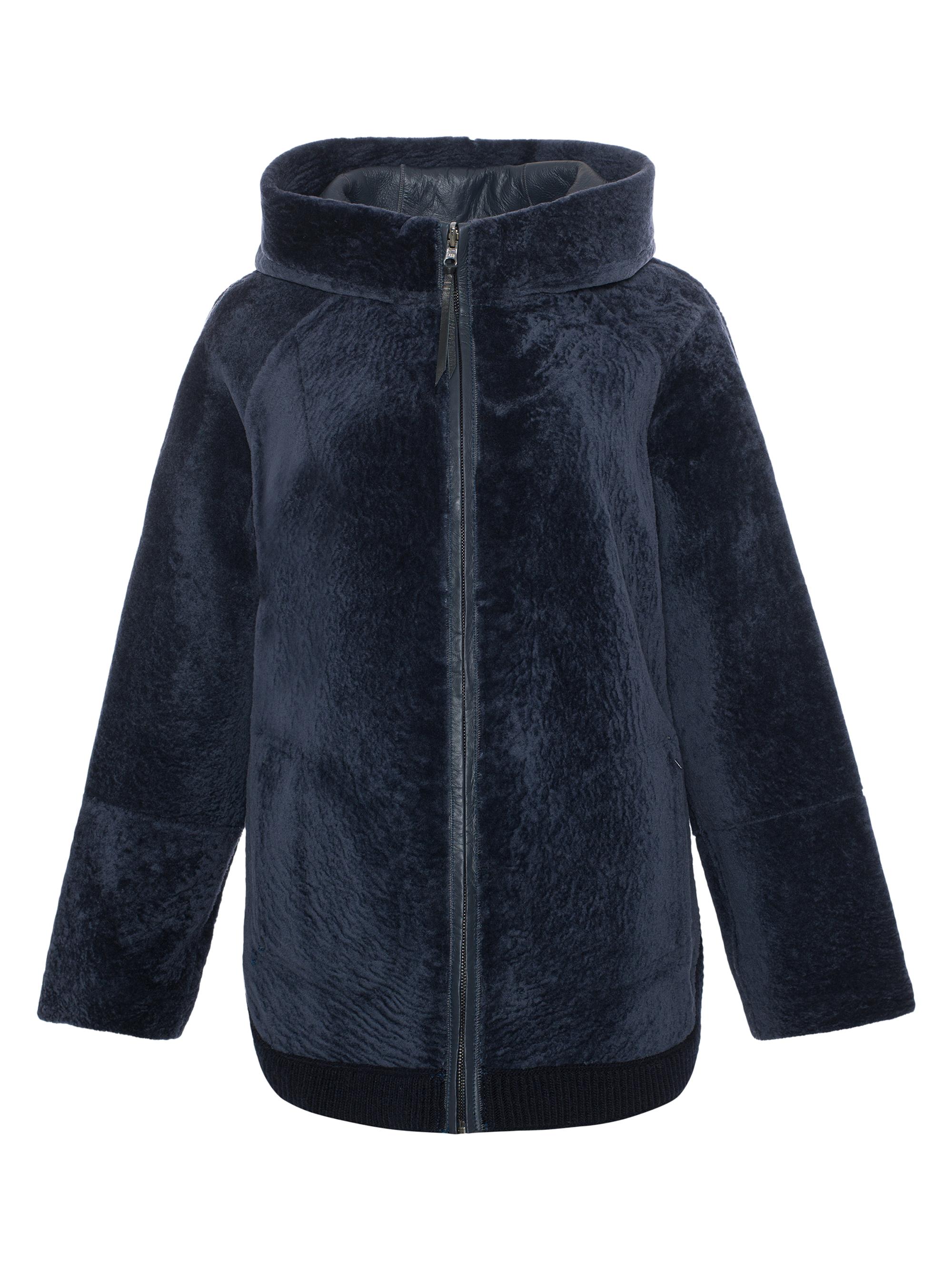 Gorski Women's Reversible Textured Shearling Lamb Zip Parka with Ribbed Hem - Dark Blue