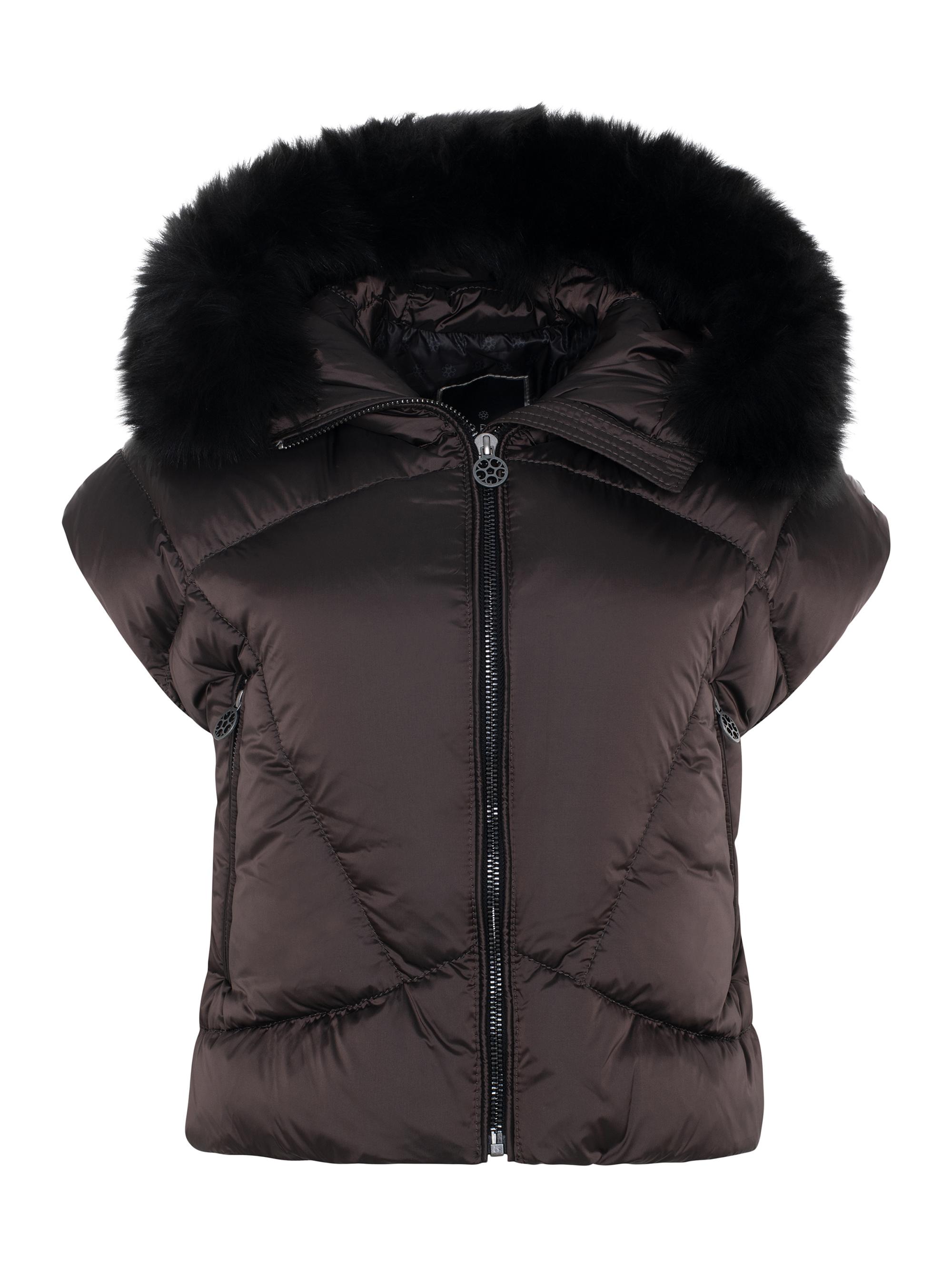 Gorski Women's Apres-Ski Vest with Detachable Toscana Shearling Lamb Hood Trim - Brown